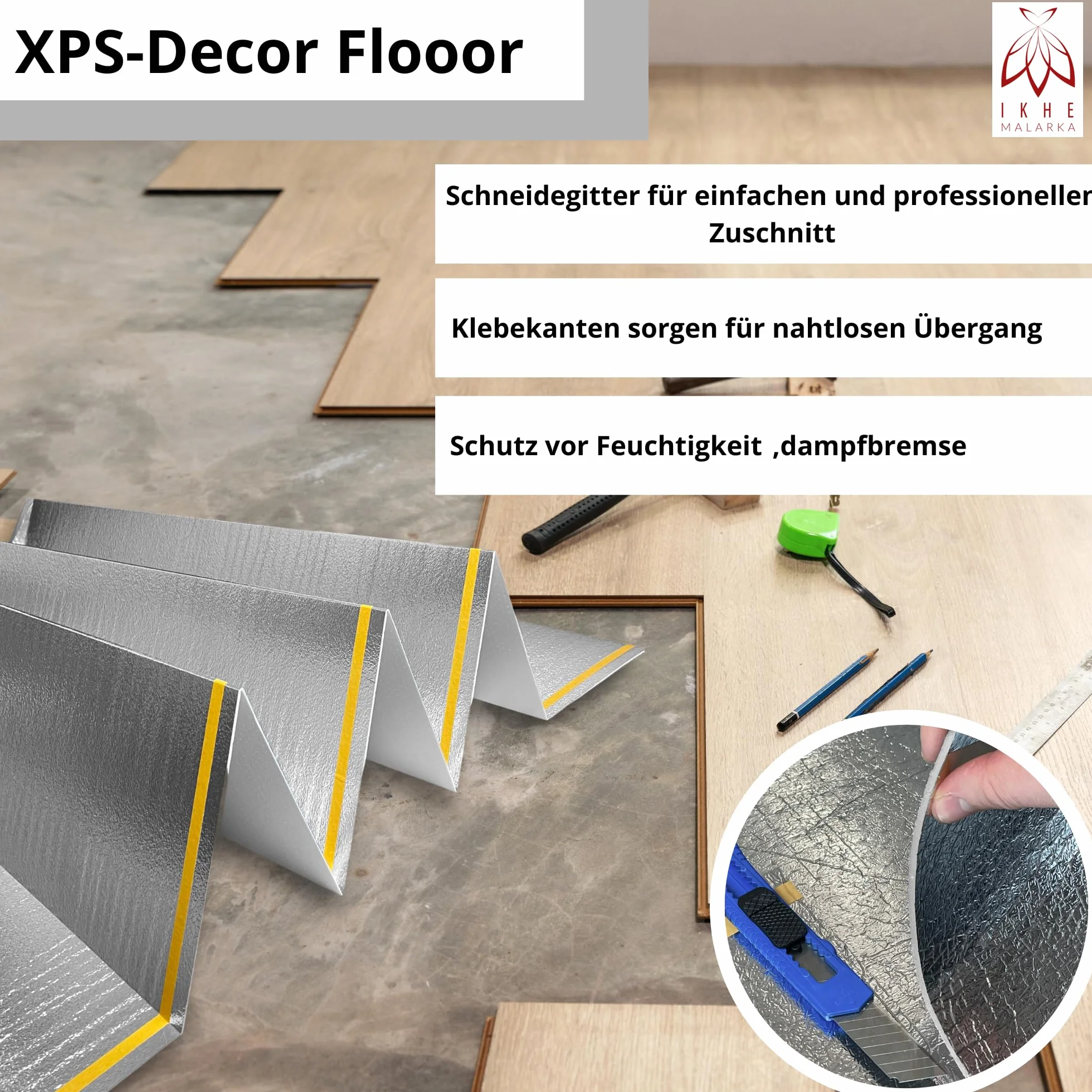 40 m², suelo de vinilo LVT, 1,5 mm, aislamiento acústico, aislamiento térmico, aislamiento acústico ≤ 400 kPa (10 m² x 4)
