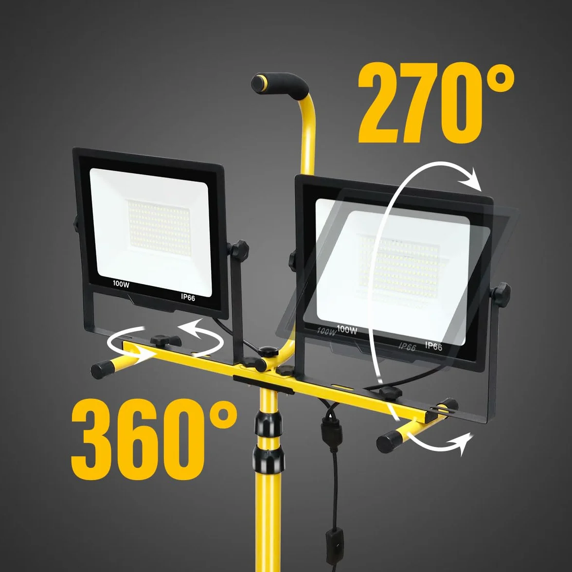 AUXTINGS 2 * 100W Focos LED Exterior Blanco Frío con Trípode Foco de trabajo LED reflector a prueba de agua IP66 para uso en interiores y exteriores garaje, campo de deportes, obra de construcción