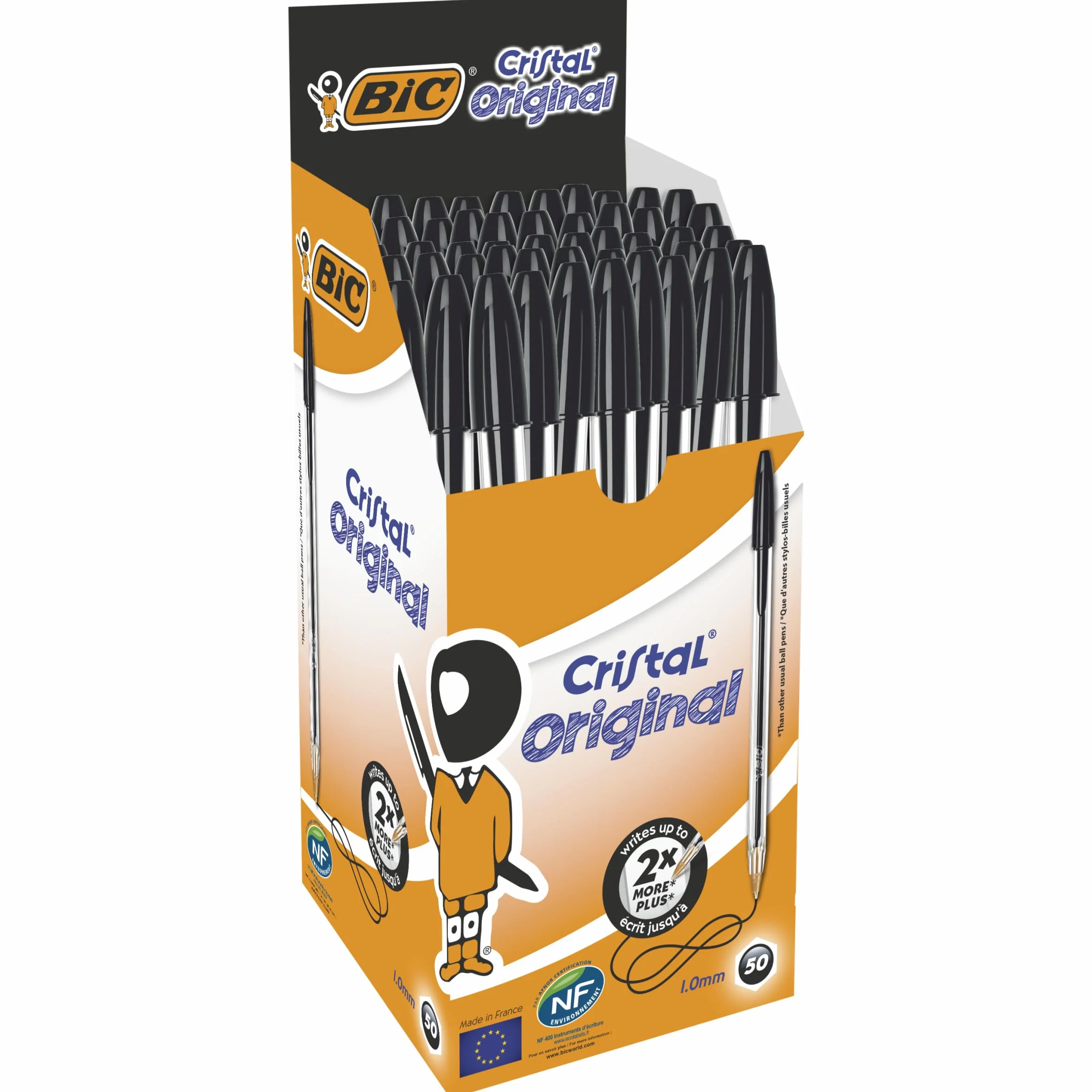 Bic Cristal Original Bolígrafos Punta Media 1,0 mm Negro Caja 50 Unidades