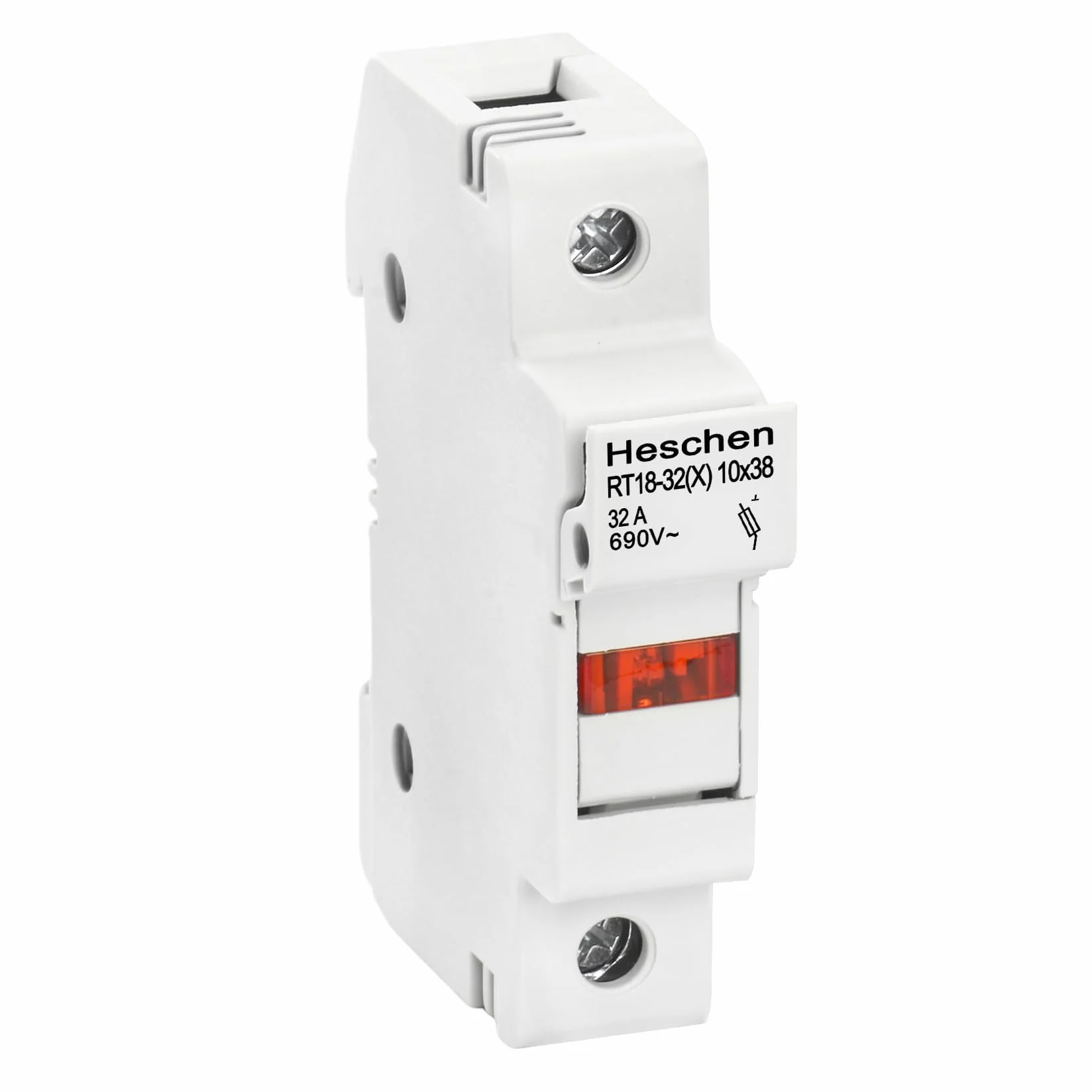 Heschen Base de portafusibles cilíndrico RT18-32(X) 32A AC690V 1P DIN montaje en riel para RT18 RO15 10 x 38 mm fusible con certificación CE