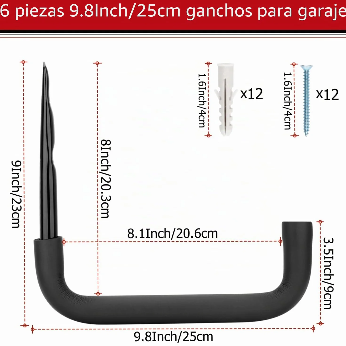 Ganchos de almacenamiento resistentes para garaje, colgador de almacenamiento de escaleras de 25 cm para montaje en pared para escalera, bicicleta, herramientas de jardín, silla plegable, pala