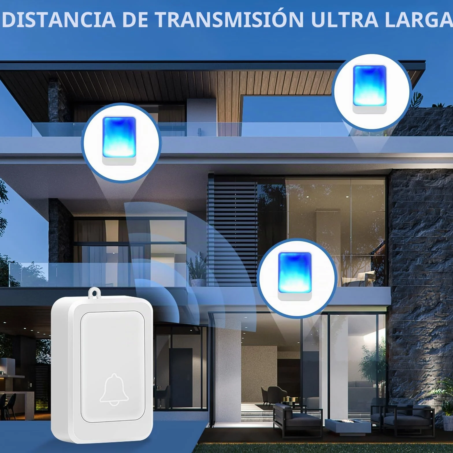 Timbre de puerta con flash fuerte con 7 colores de luz brillante y 4 volúmenes, timbres inalámbricos 183 metros, en casa/oficina, adecuado para ancianos, personas con discapacidad auditiva, 2