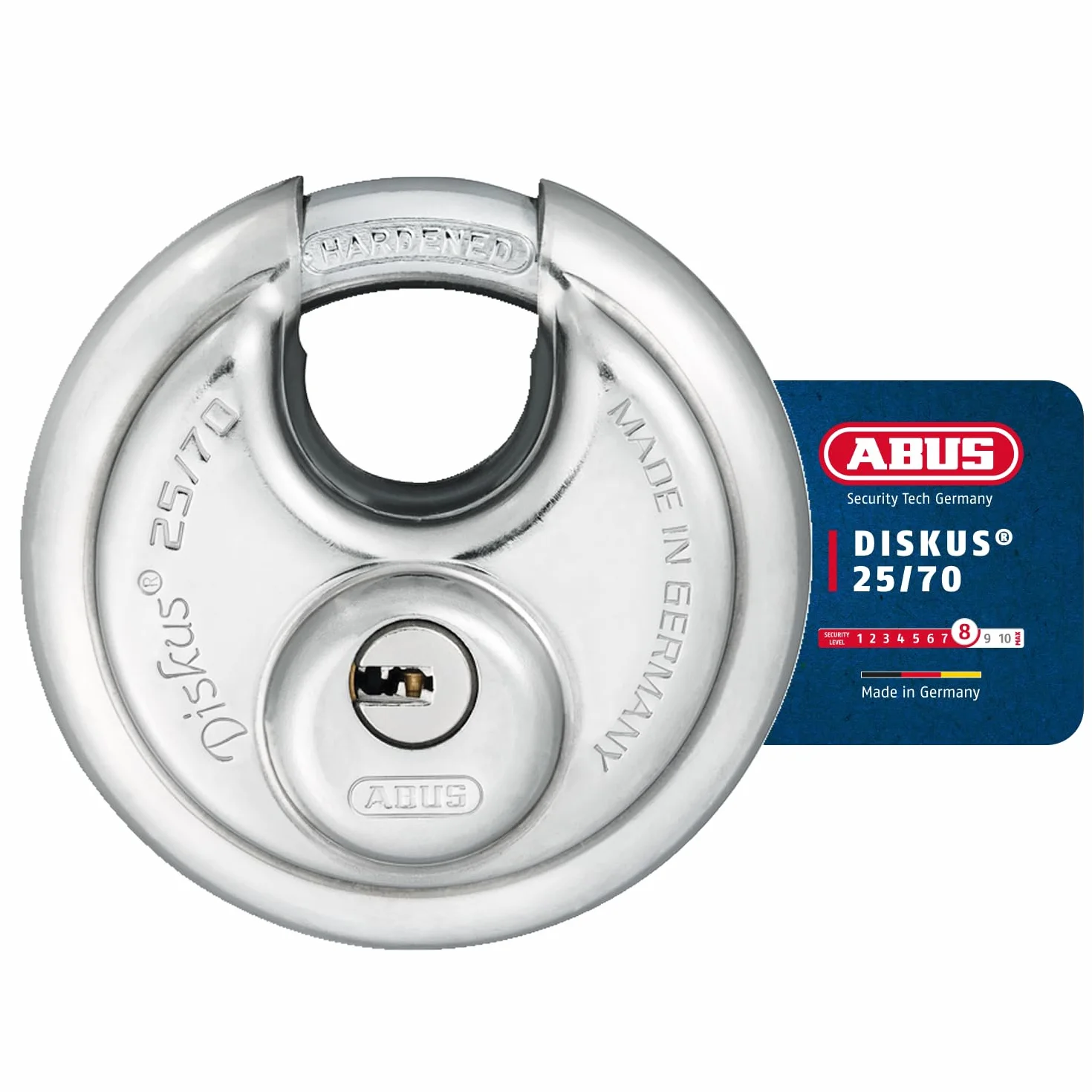 ABUS Candado Diskus® 25/70 - resistente a la intemperie - incl. 5 llaves - con sistema de llave reversible de precisión - nivel de seguridad ABUS 8 - plateado