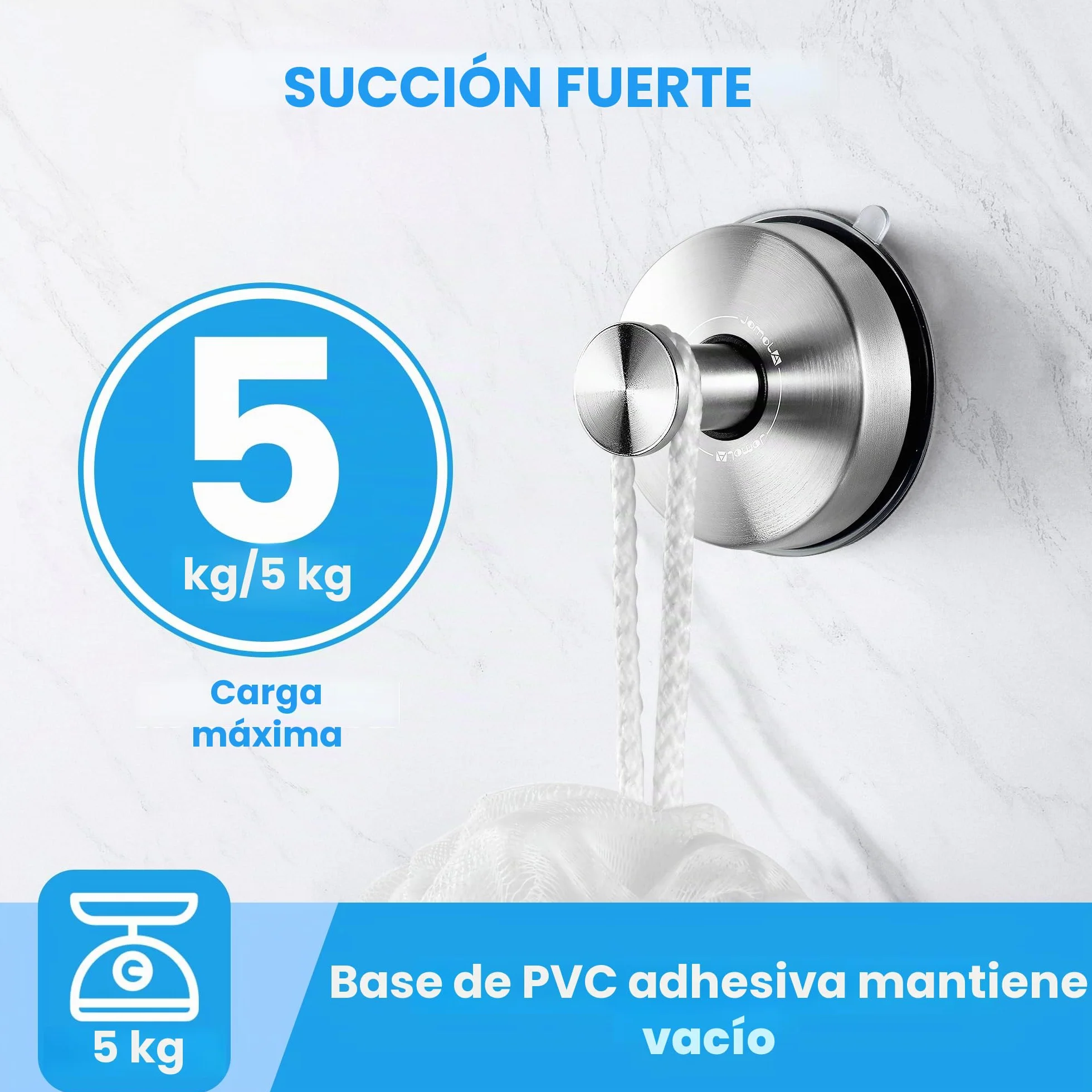 JOMOLA Gancho ventosa de Vacío Gancho de Succión Super Toalleros de gancho Colgador Ventosa para Pared Baño Cocina para Colgar Llaves Abrigos Ropa Bolsos Ducha Acabado Cepillado, 2 Piezas