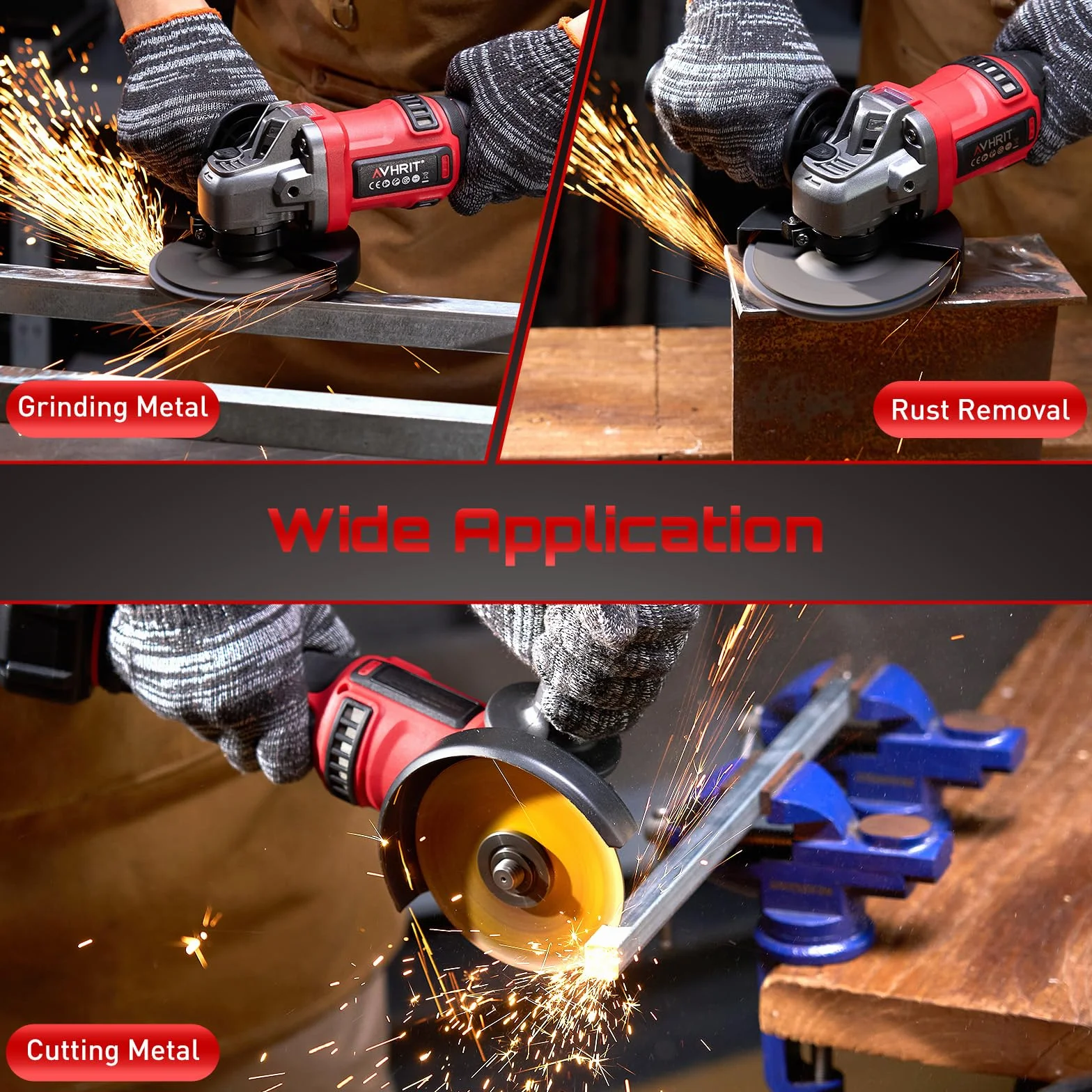 Amoladora angular con batería, 10.000RPM Amoladora Angular inalámbrica Motor Sin Escobillas, 2X4000mAh, 3 Velocidades, Bloqueo de Spindle Rápido, Mango Anti-Vibración para Cortar, Desbastar