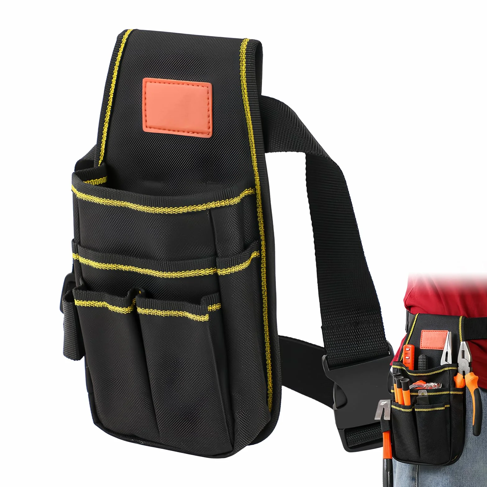 Amexo Bolsa de Cinturón para Herramientas, Bolsa de Herramientas de Lona con Cinturón de Nailon Ajustable Multifunción Organizador de Herramientas para Electricistas, Técnicos