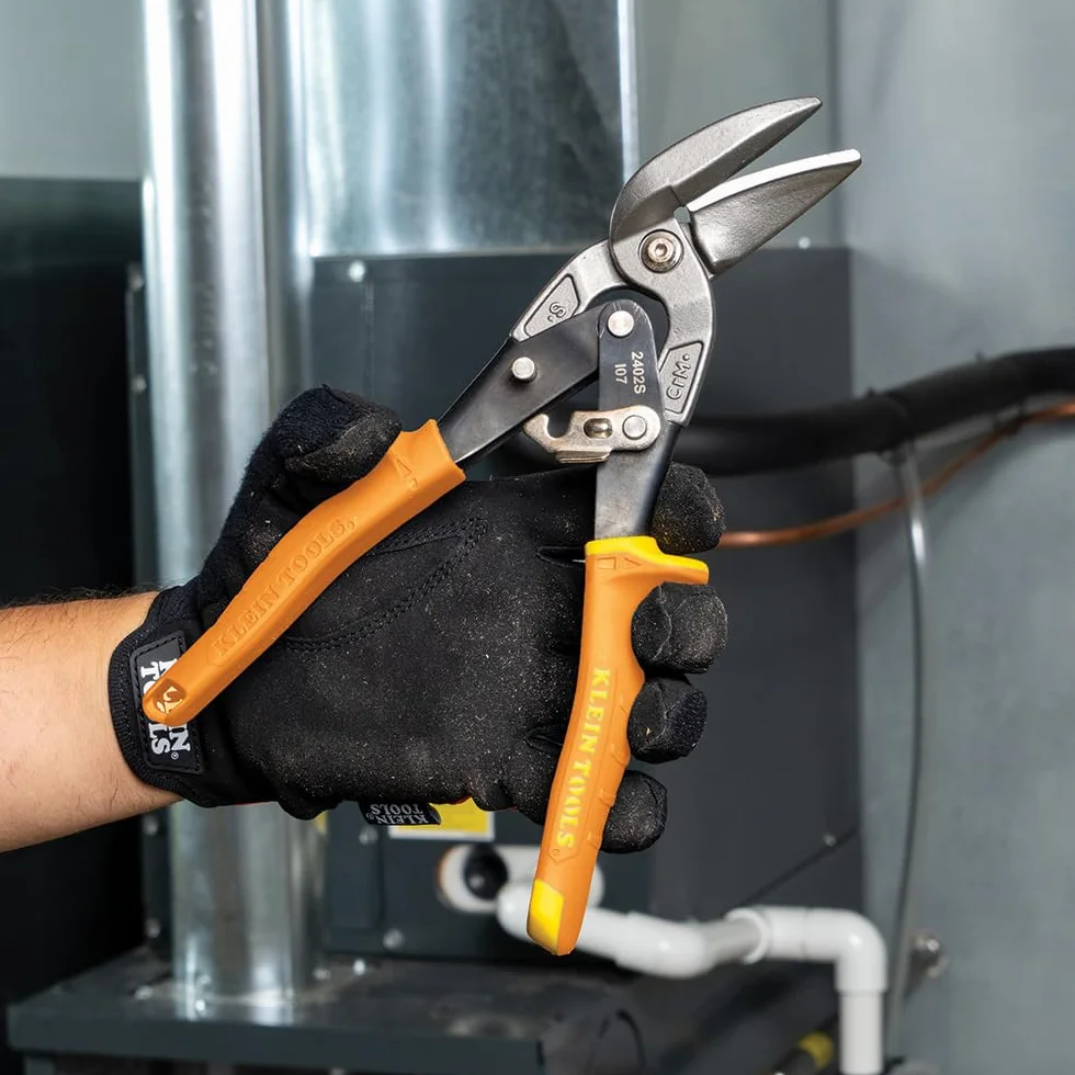 Klein Tools 2402S Tijeras de corte recto, tijeras de hojalata de aviación con hoja forjada para corte de chapa de precisión