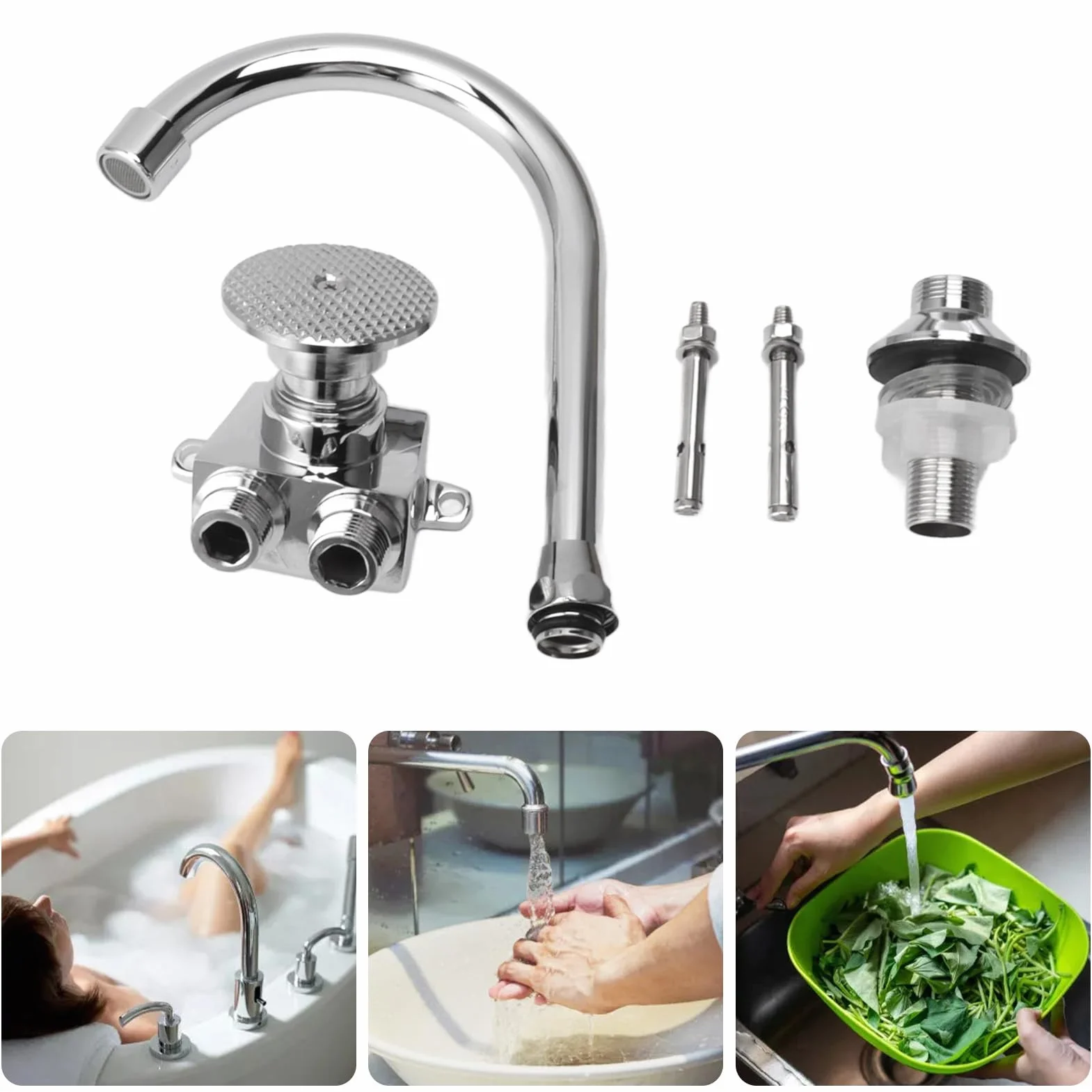 Grifo de Pedal Sin Contacto, Grifo Mezclador de Agua Fría Y Caliente para Montaje en Suelo, para Fregadero de Cocina, Dispositivo de Lavado de Manos de Laboratorio, Lugar Público