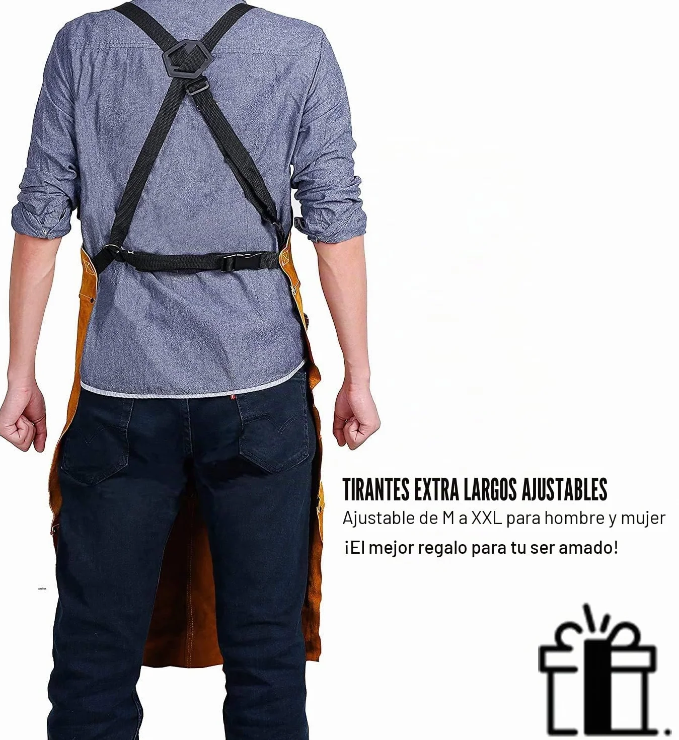QeeLink delantal de soldador de cuero, delantal de cuero con 6 bolsillos para herramientas, mandil de carpintero resistente para hombres y mujeres, resistente al calor
