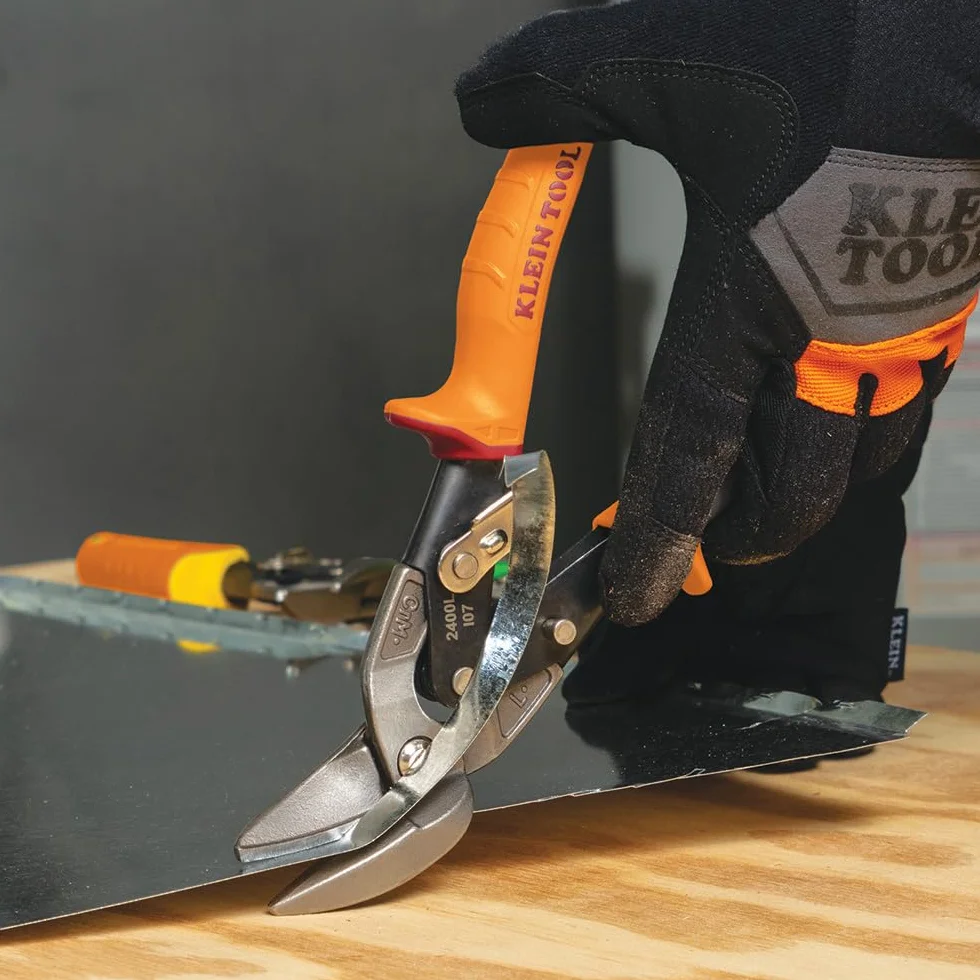 Klein Tools Tijeras compensadas de corte izquierdo 2400L, tijeras de hojalata de aviación con hoja forjada para corte de chapa de precisión