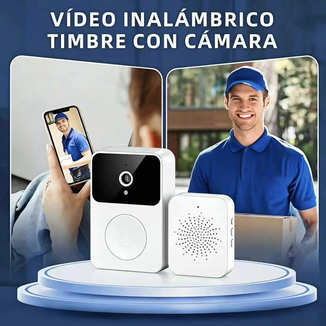 Timbre Inalámbrico Exterior con Cámara HD 1080P - Videoportero WiFi Visión Nocturna Audio Bidireccional