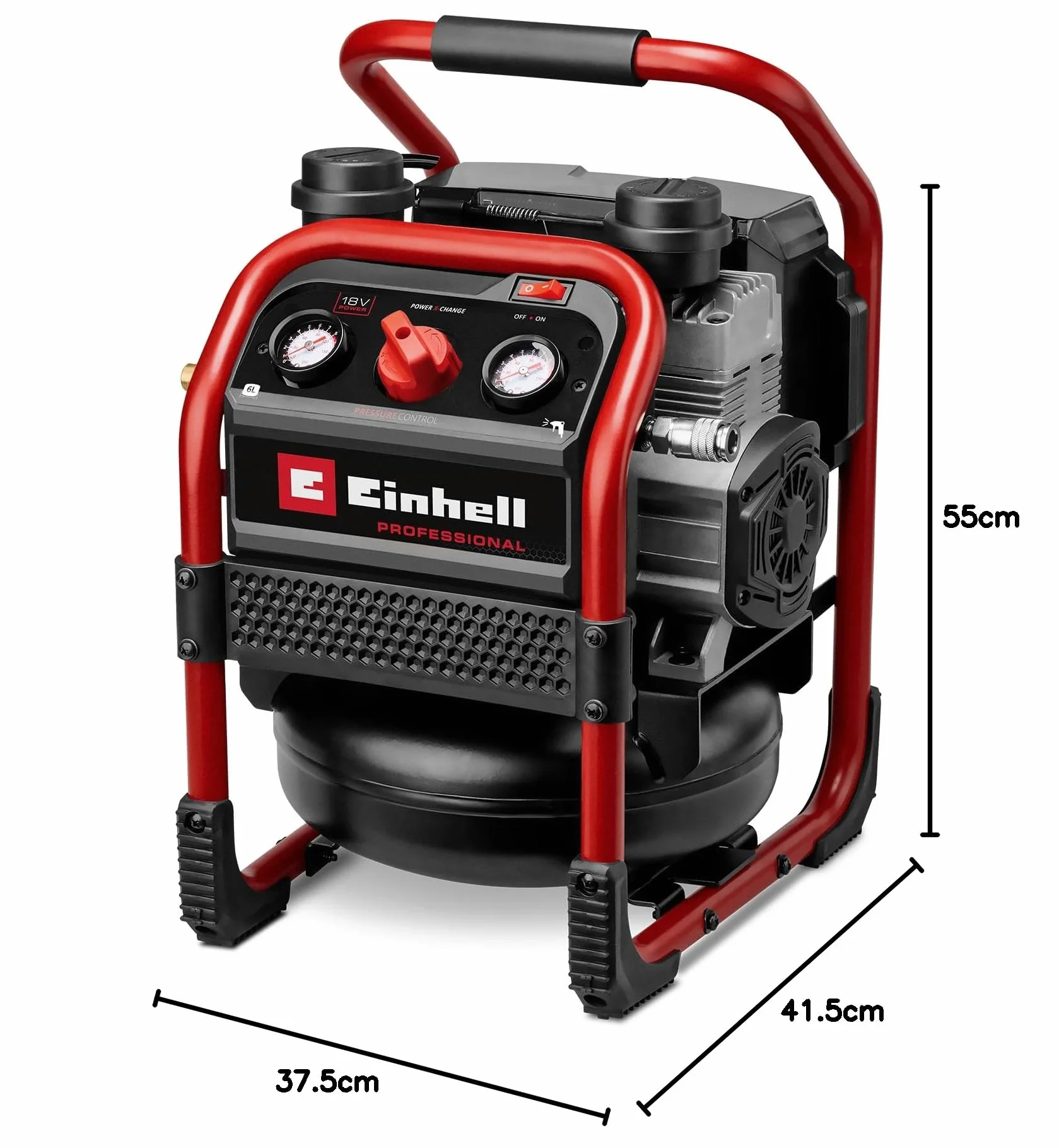 Einhell Professional Compresor con batería SILENZZO 18/160 Power X-Change (18 V, máx. 8 bar, depósito de 6 l, potencia de aspiración 160 l/min, manómetro, sin aceite, silencioso, sin batería)