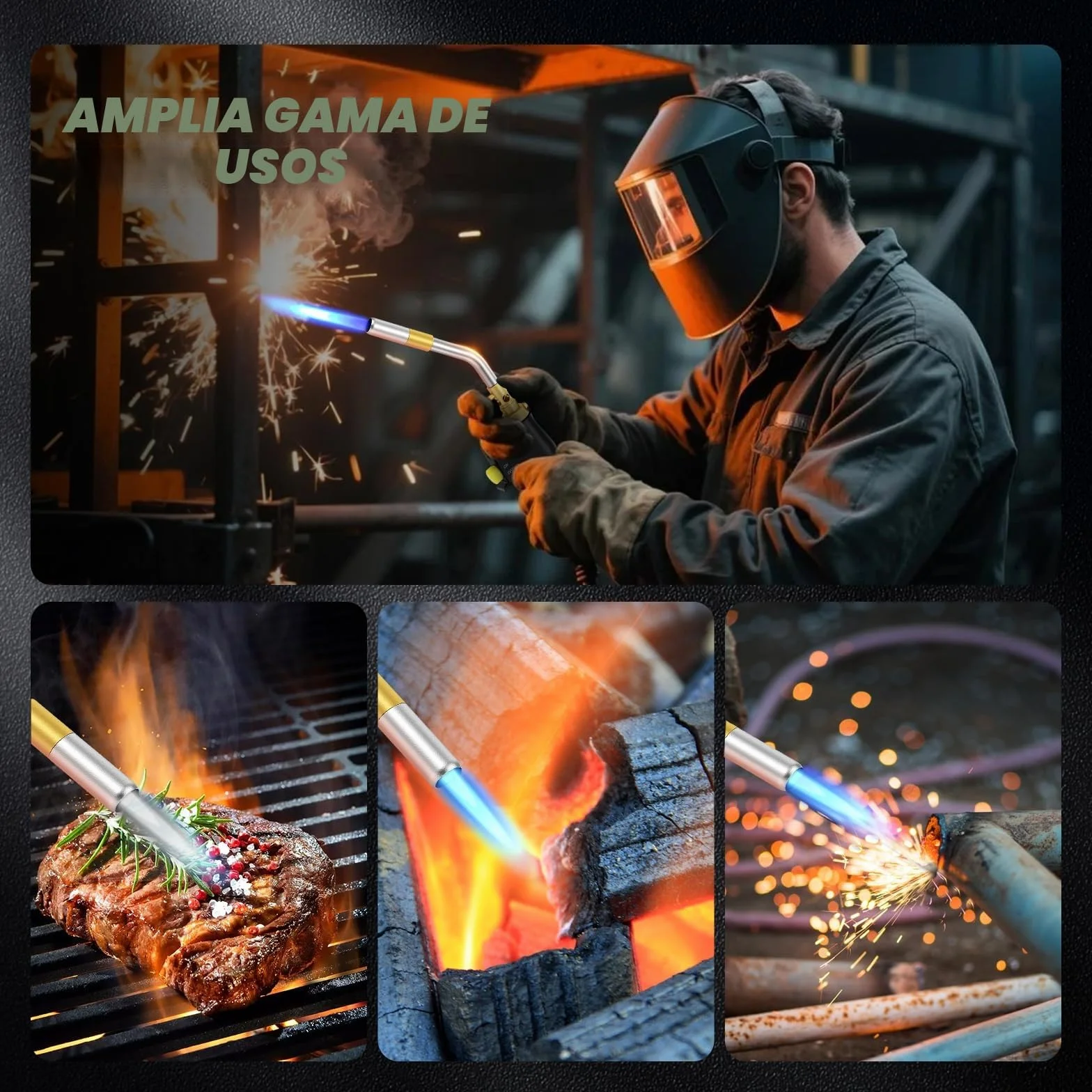 Antorcha de propano MAPP, Antorcha de Gas con Intensidad de Llama Ajustable, Soldadura a Gas para Plomería, Soldadura, Quemador de Malezas, Soldadura de Techos, Parrillas y Encendido