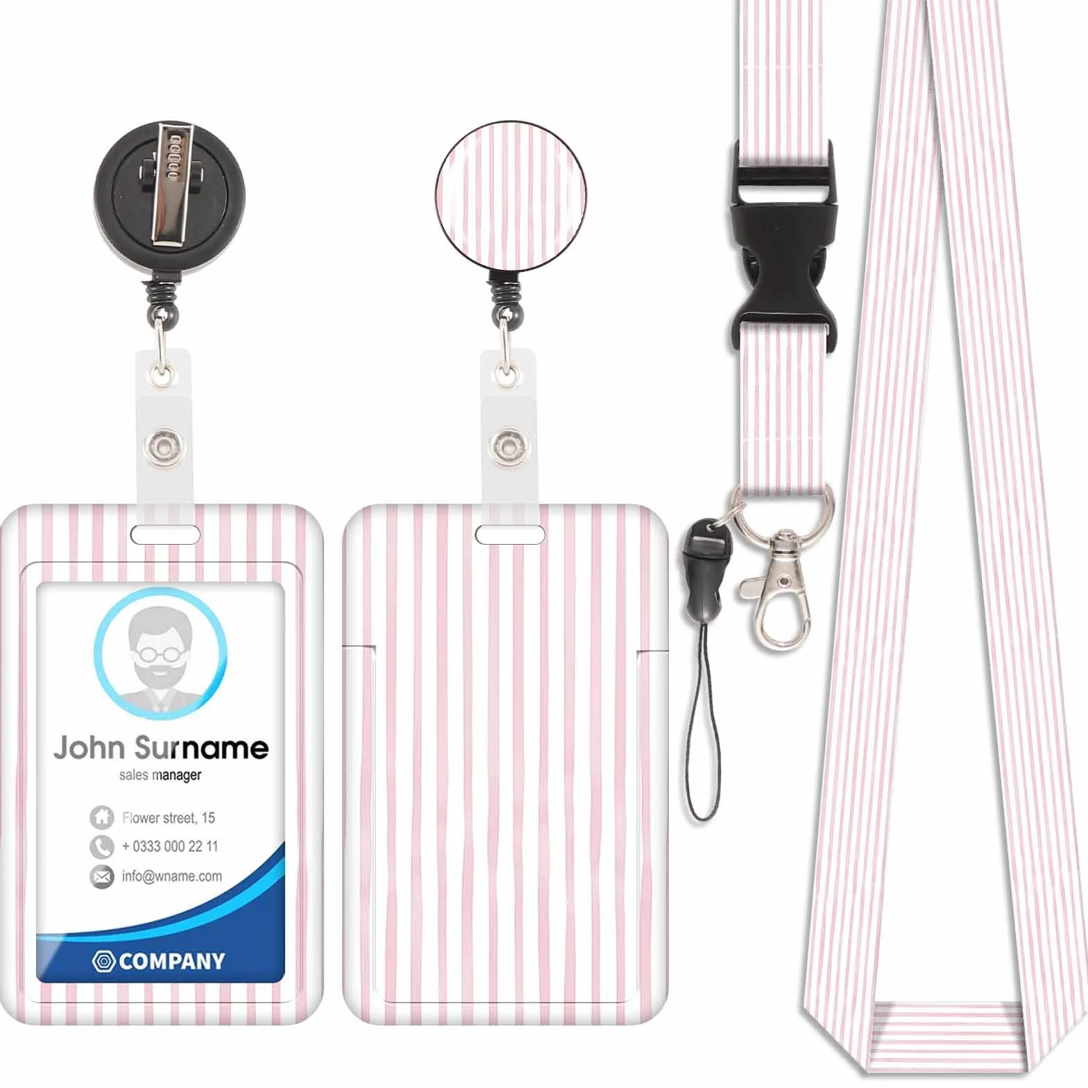 Porte credenciales con cordón alrededor del cuello con soporte para tarjetas, soporte para tarjetas con enrolladores de credenciales retráctiles, cierre de langosta giratorio, cordón desmontable, para