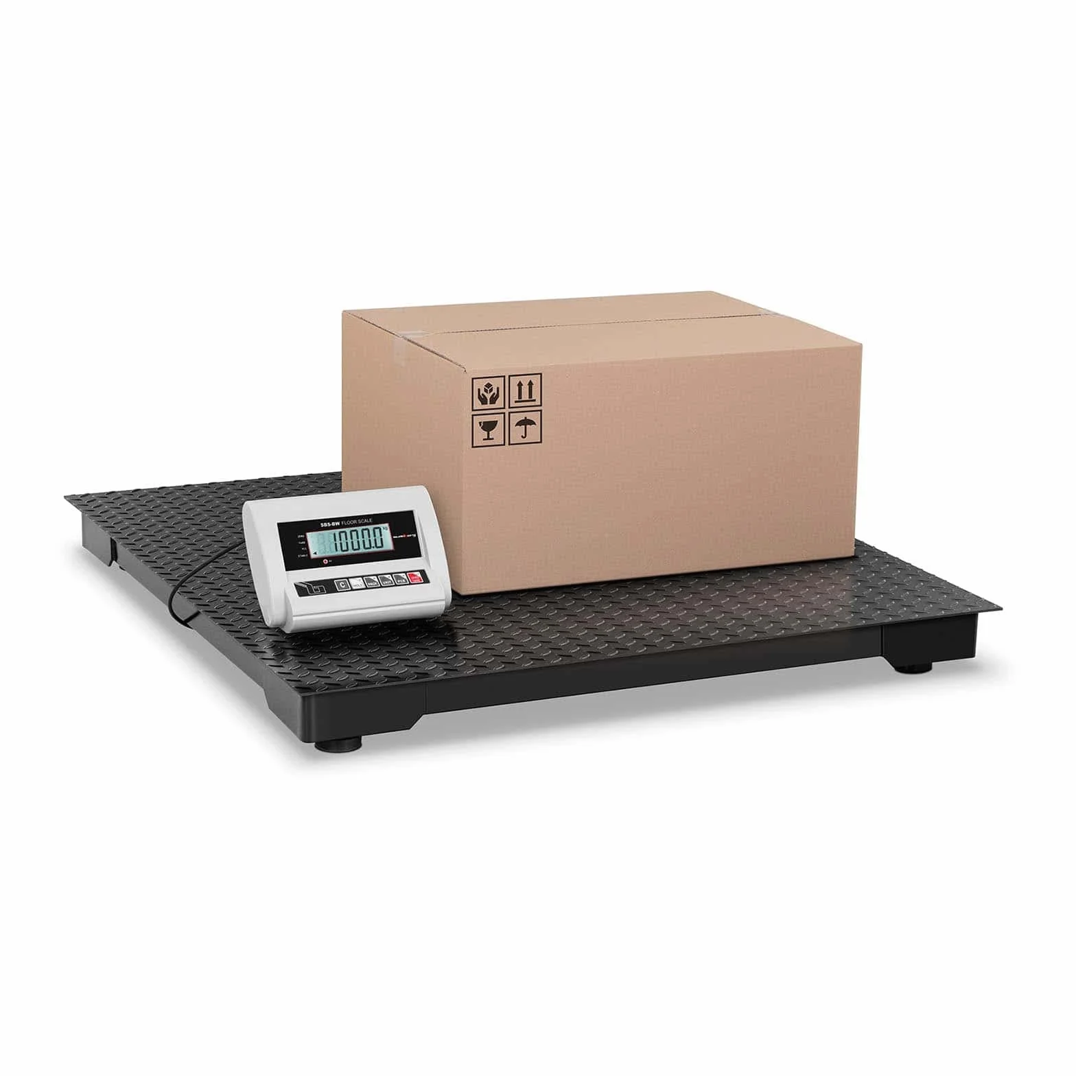 Steinberg Systems Báscula De Suelo Balanza Industrial de Plataforma SBS-BW-1T/0.5A (1.000 kg / 0,5 kg, Pantalla LCD, Superficie De Pesaje: 100 x 100 cm)