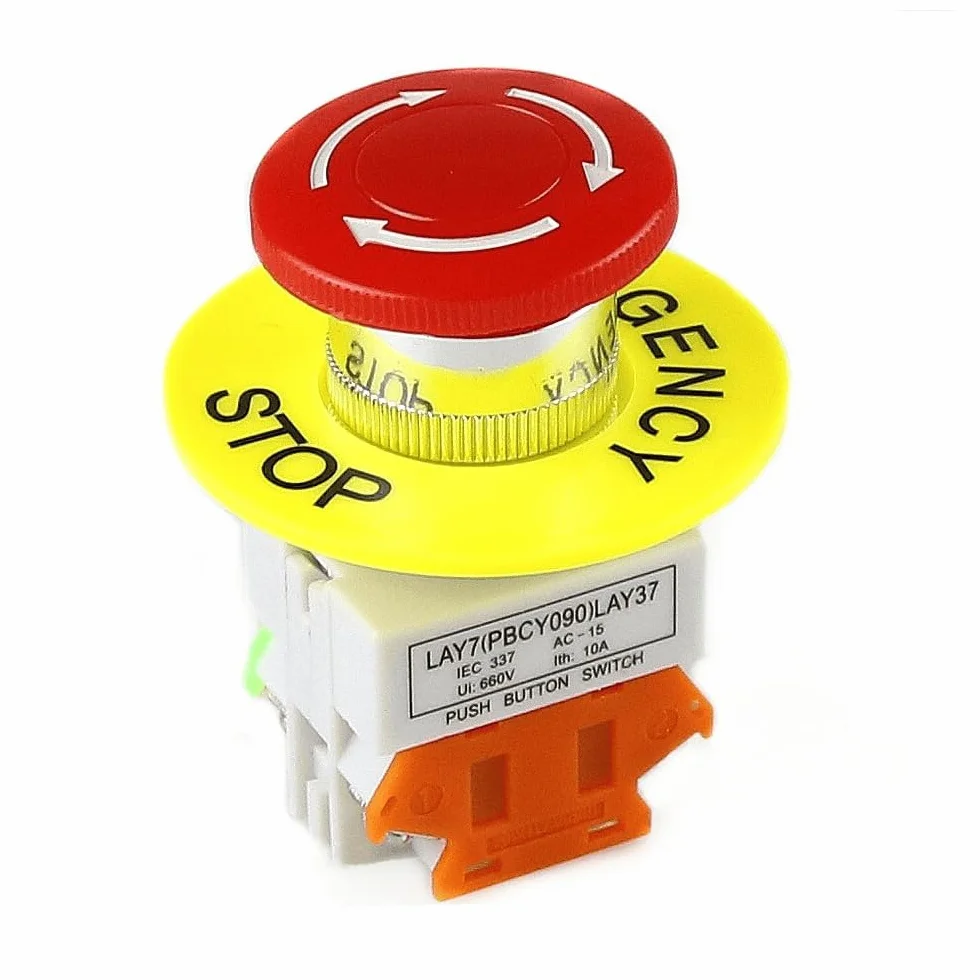 TECHZOCO Interruptor de Botón de Presión para Parada de Emergencia, Seta Pulsador Emergencia, Botón para Emergencia, Instalación orificio de apertura 22 mm, NO + 1 NC DPST, 660V 10A