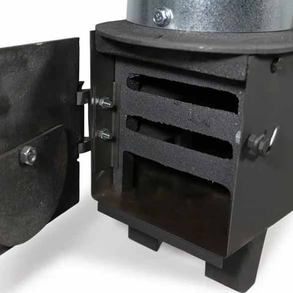 Estufa policombustible sin electricidad sistema tomás para pellet, cascara de almendra, hueso de aceituna