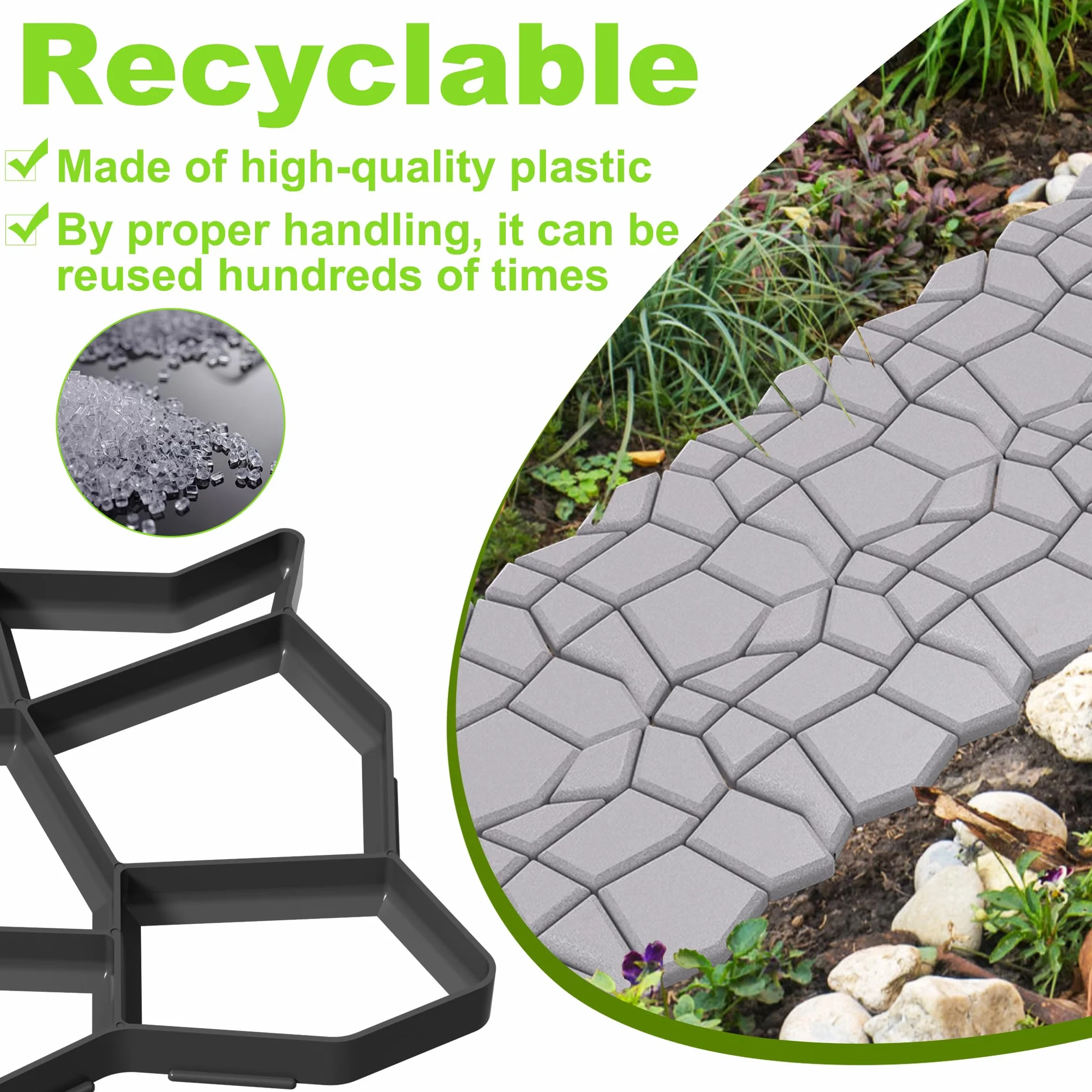 NAIZY 2x DIY Moldes De Hormigón Para Adoquines Negro 9 Rejillas Adoquines Irregulares 43x43x4cm Plástico, Para Caminos De Jardín