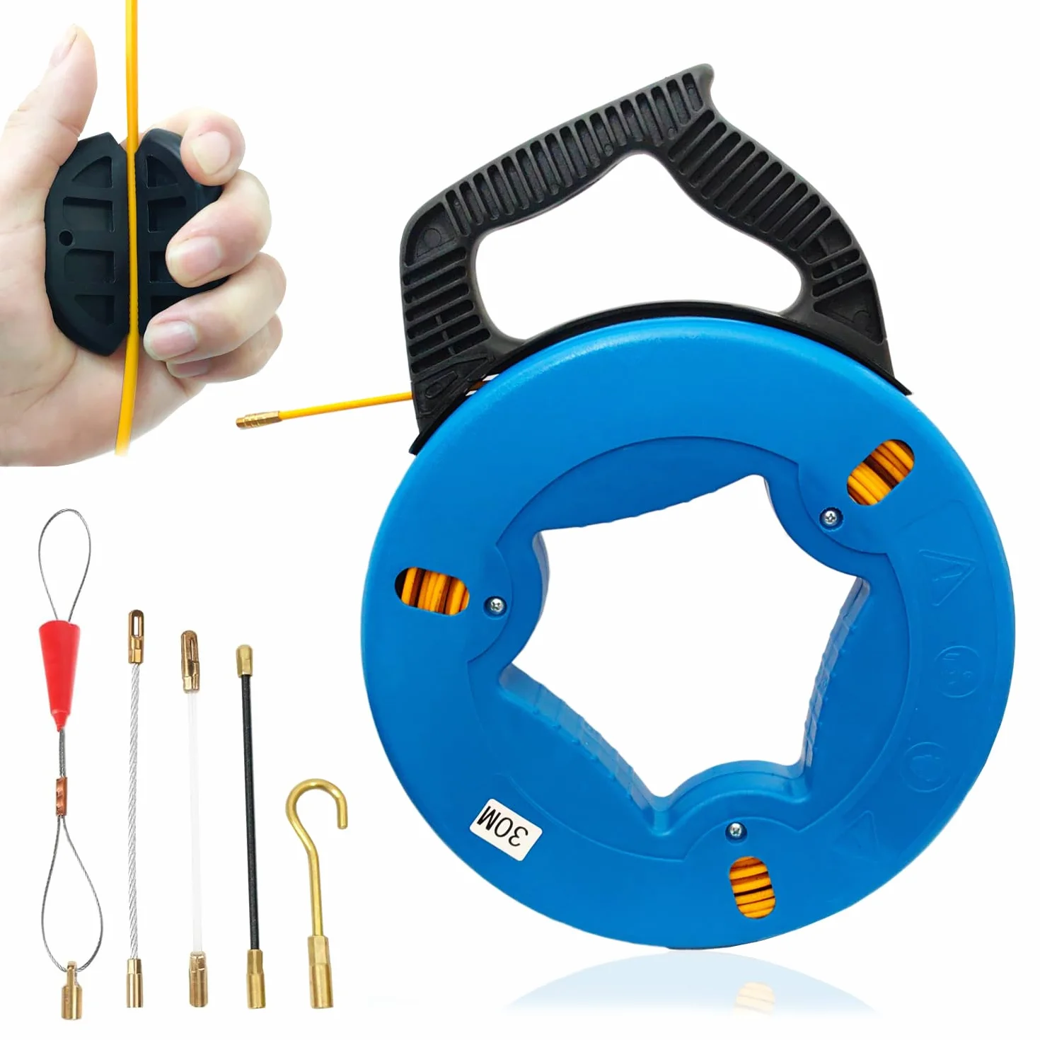 Cinta retráctil Guia Pasacables Trenzada 30m Guia Cables 4mm Alambre De Tracción Fibra de Vidrio Ayuda de Extracción de Cables para Tirar de Cable Guía Enhebrador de Alambre Electrico con Carcasa