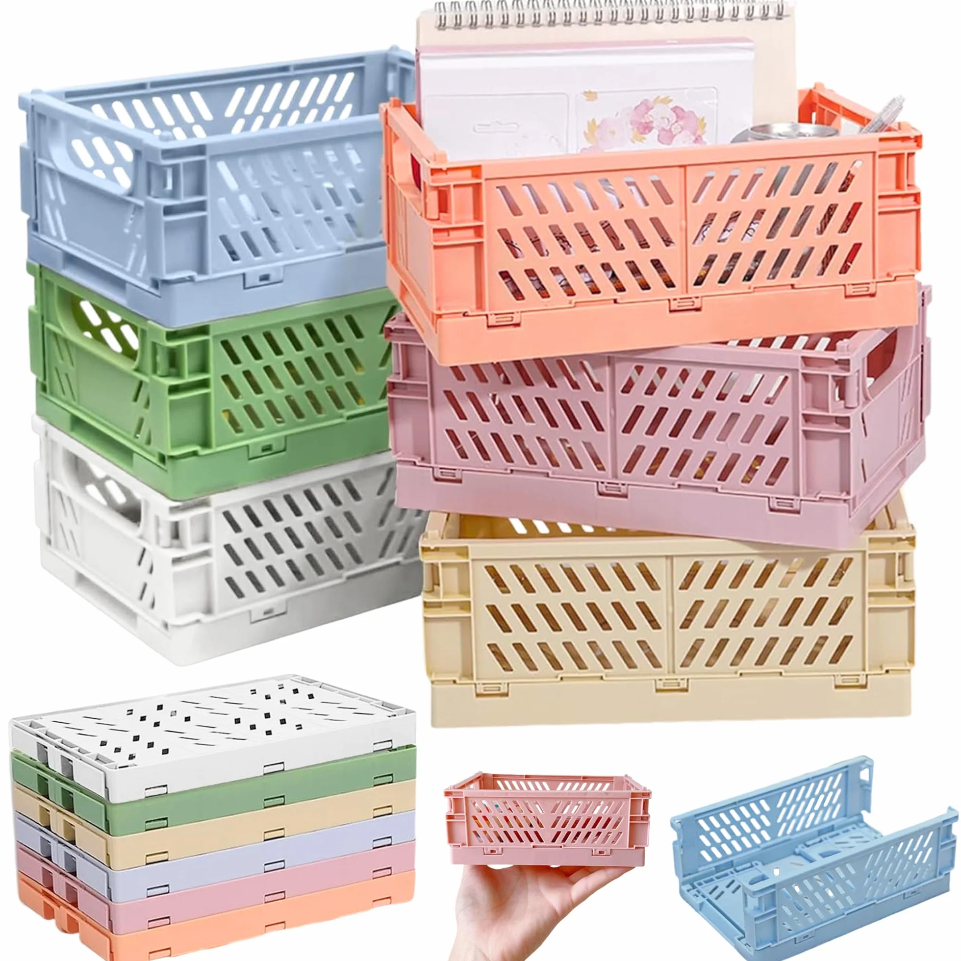 SUQ 6 Mini Cestas de Almacenamiento Plegables, Pequeñas Cestas de Almacenamiento Plegables de Plástico, Cocina, Baño, Oficina, Dormitorio, Aula, Armario, Cajón (15 x 10 x 5.8 cm)