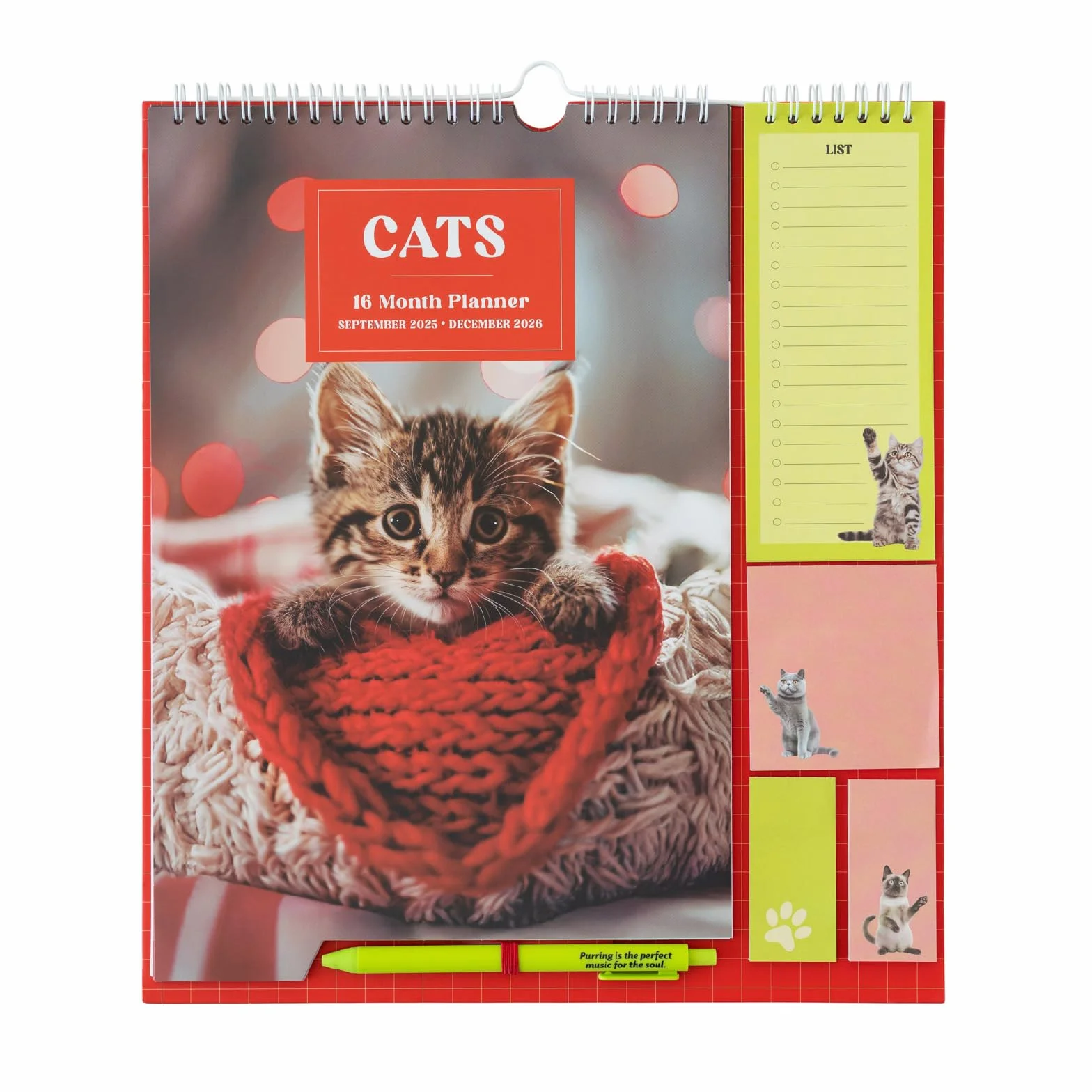 Calendario Familiar 2026 Gatos - Calendario 2026 Pared: Planificador Mensual con Pegatinas, Notas Adhesivas y Cuelga Fácil 16 Meses