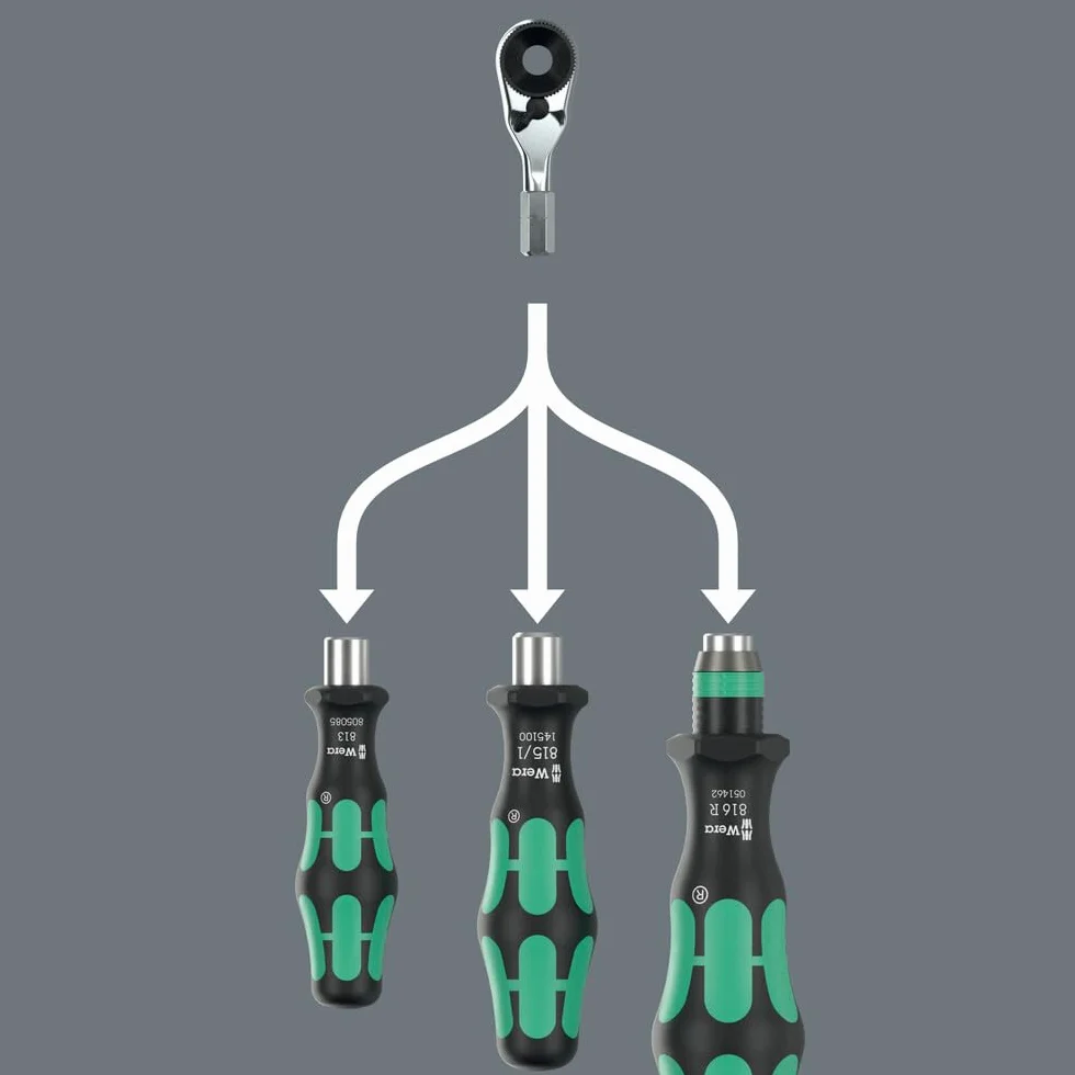 Wera 8011 Carraca de puntas Zyklop Mini 4, 1/4", 1/4" x 50 mm | herramientas manuales para bicicleta