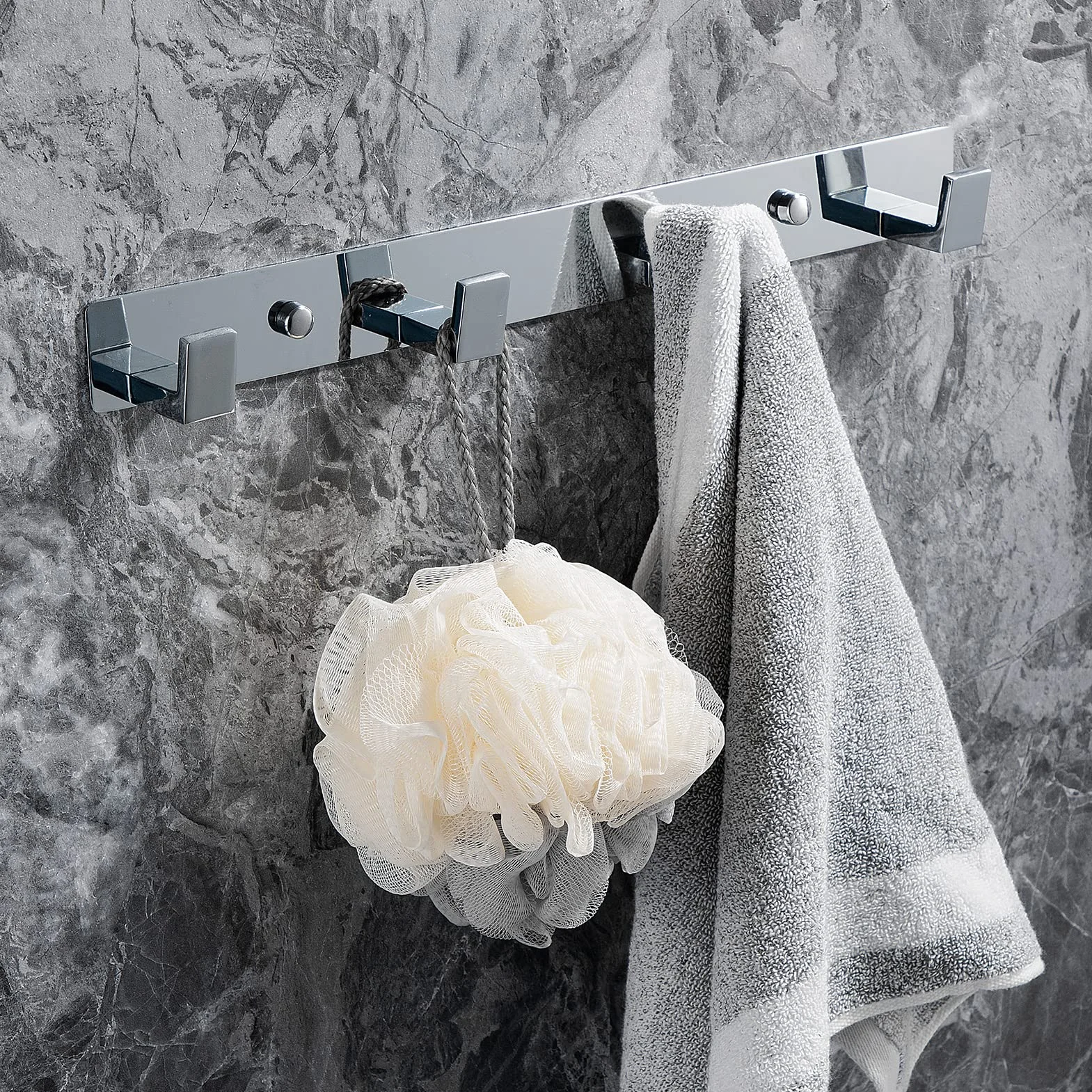 YUET Percheros Pared con 4 Ganchos, Acero Inoxidable, Ganchos Perchas de Montaje en Pared, Colgadores Toalleros de Gancho para Baño Cocina Albornoz Trapos Puerta Entrada, Cromado