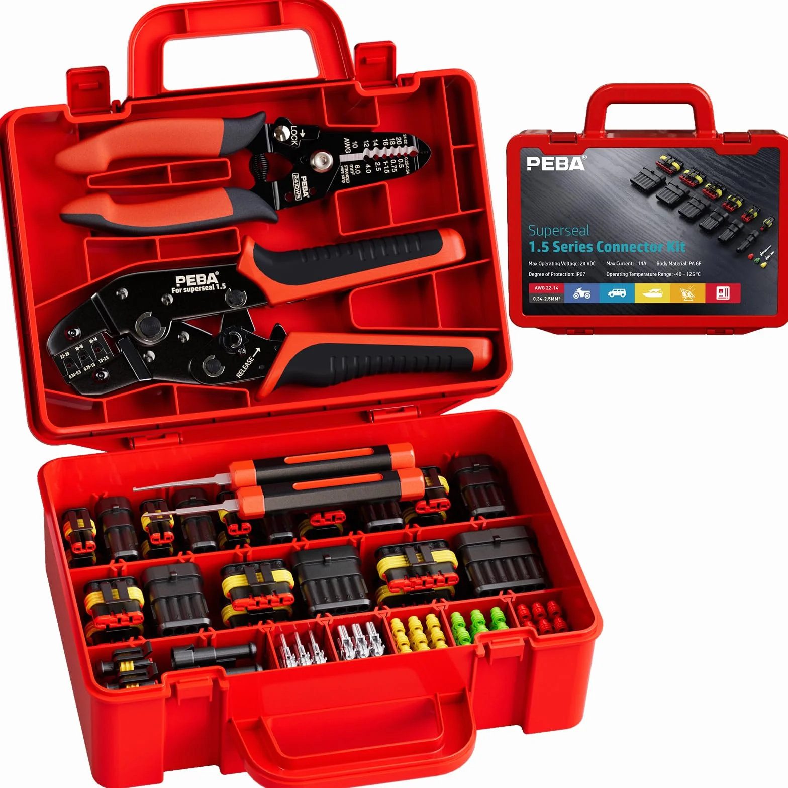PEBA kits Enchufe de Conector Electrico Impermeable, 1/2/3/4/5/6 pin Clavija Conectores de Eléctrico de Macho y Hembra, con Herramienta de Crimpado, Conector Sellado para Automóviles, Moto, Barcos