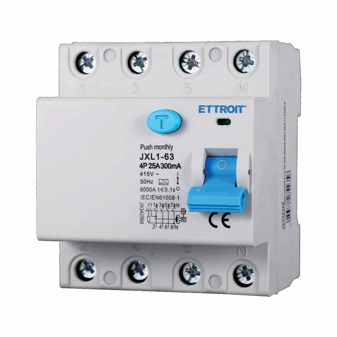 A2ZWORLD Interruptor diferencial puro tipo A trifásico 300 mA, RCCB Clase A 300 mA 4P 25 A, 3P + N 4 polos 6 kA AC 400 V, ocupa 4 módulos DIN