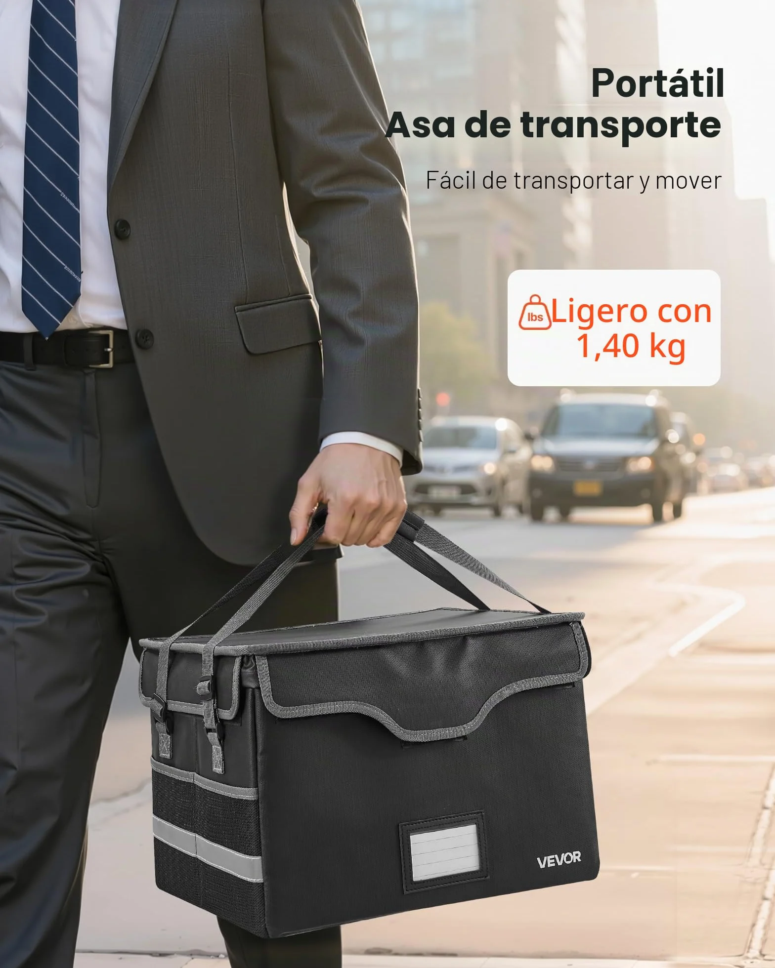 VEVOR Maletín Ignífugo para Documentos, Impermeable, con Aislamiento Térmico 1000 °C y Cerradura, Una Sola Capa, para Pasaportes, Documentos Importantes y Archivos, Negro, 330 x 405 x 262 mm