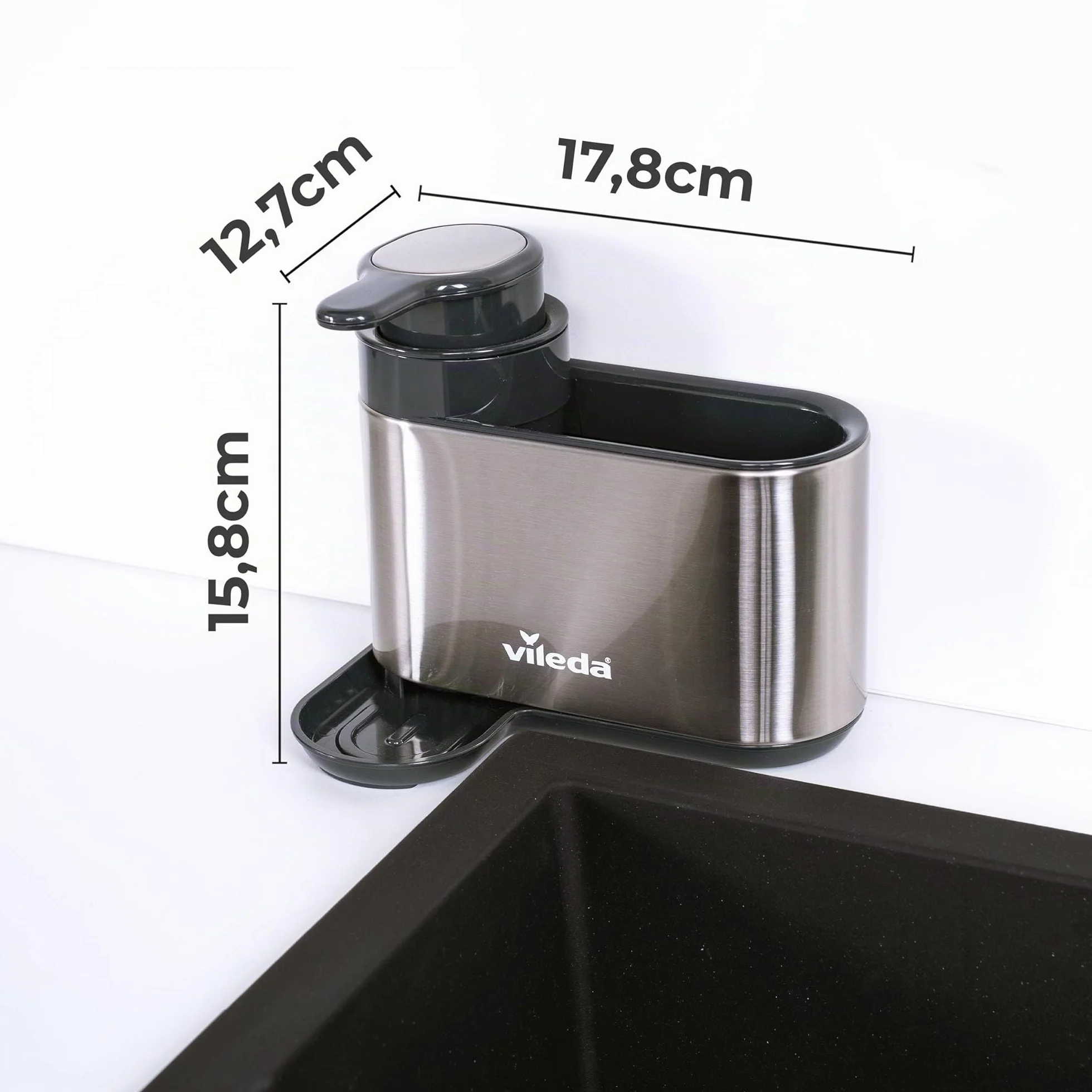 Vileda Organizador para Fregadero de Acero Inoxidable con Dispensador de Detergente