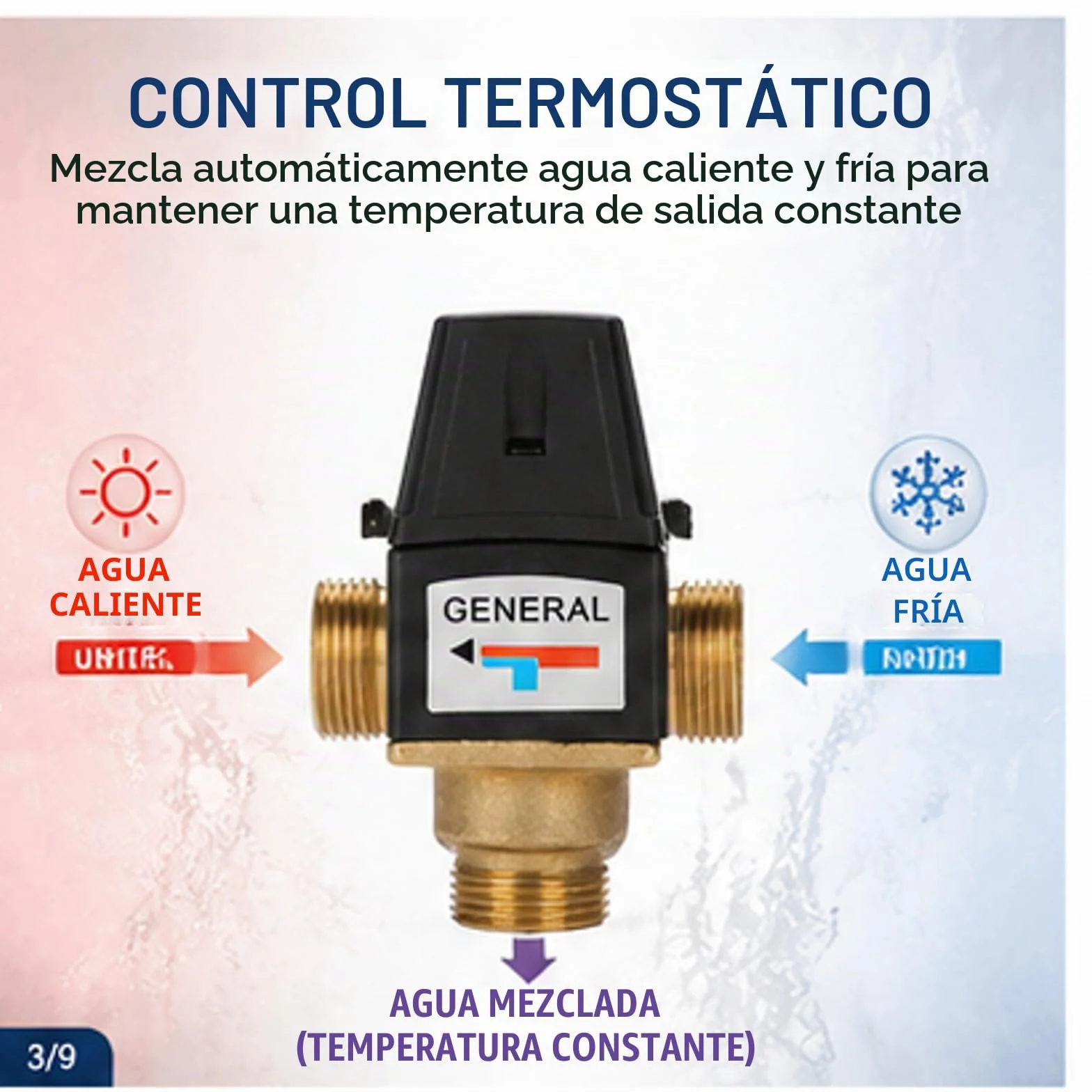 Válvula mezcladora termostática, válvula mezcladora termostática de latón DN20 de 3 vías, para Calentador de Agua Sola, de 35 a 60 grados, función antiquemaduras