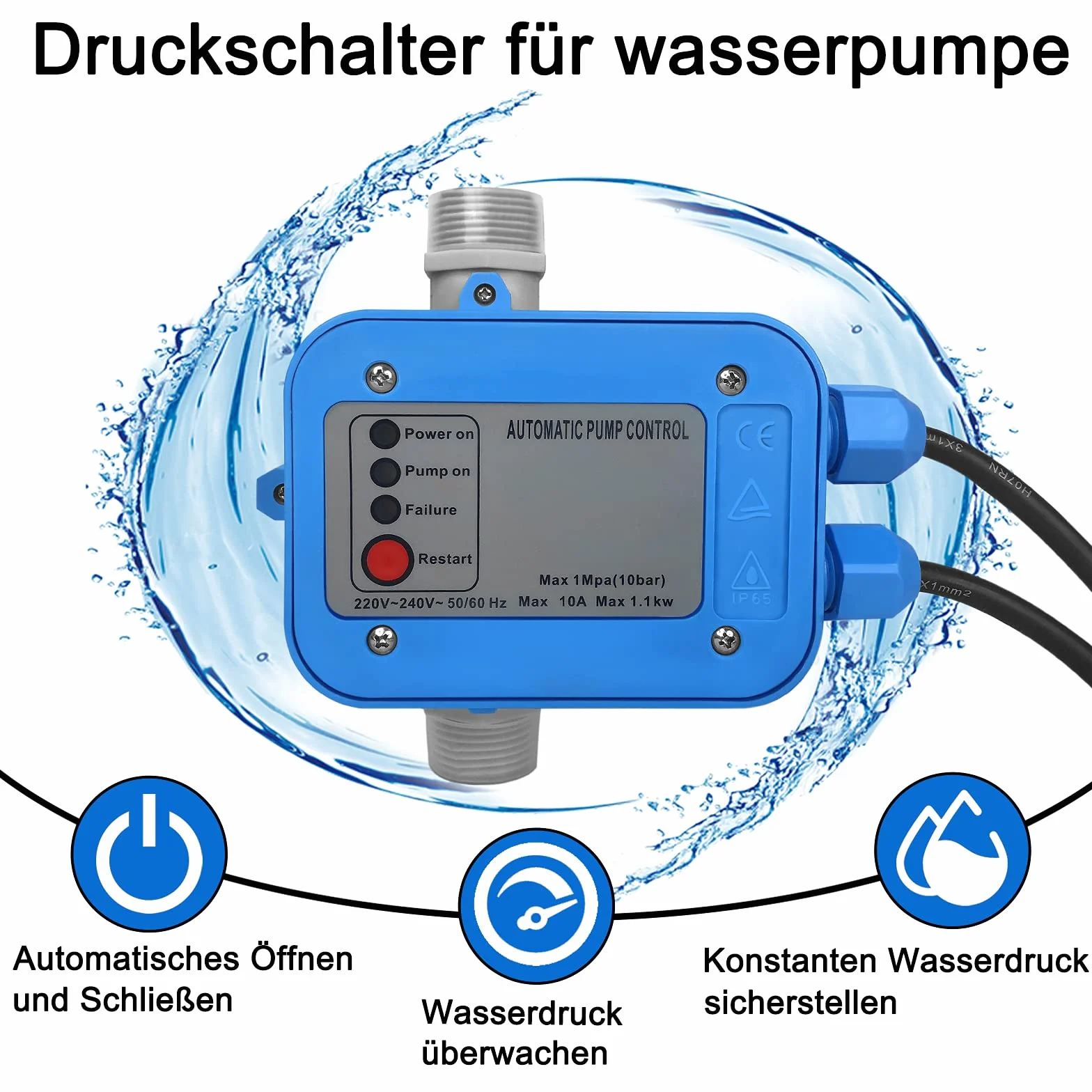 NAIZY Bomba de Presion de Agua 10 bar Prescontrol Automático Unidad de Control Presión Constante