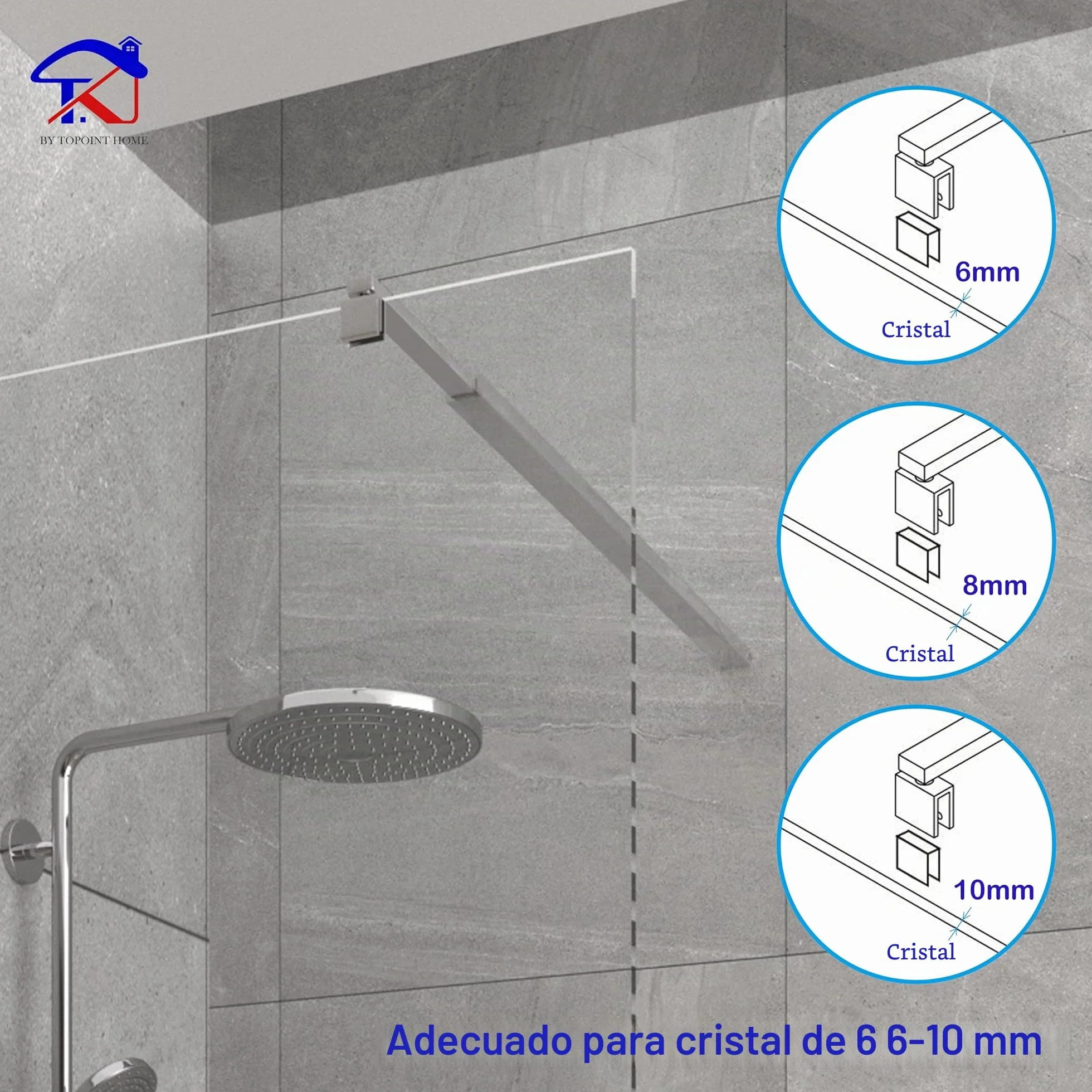 T&K Barra de soporte para mampara de ducha cromado barra telescópica longitud ajustable de 700mm-1300mm, apta para mamparas de ducha y paneles de baño, compatible con vidrio de 6-10mm