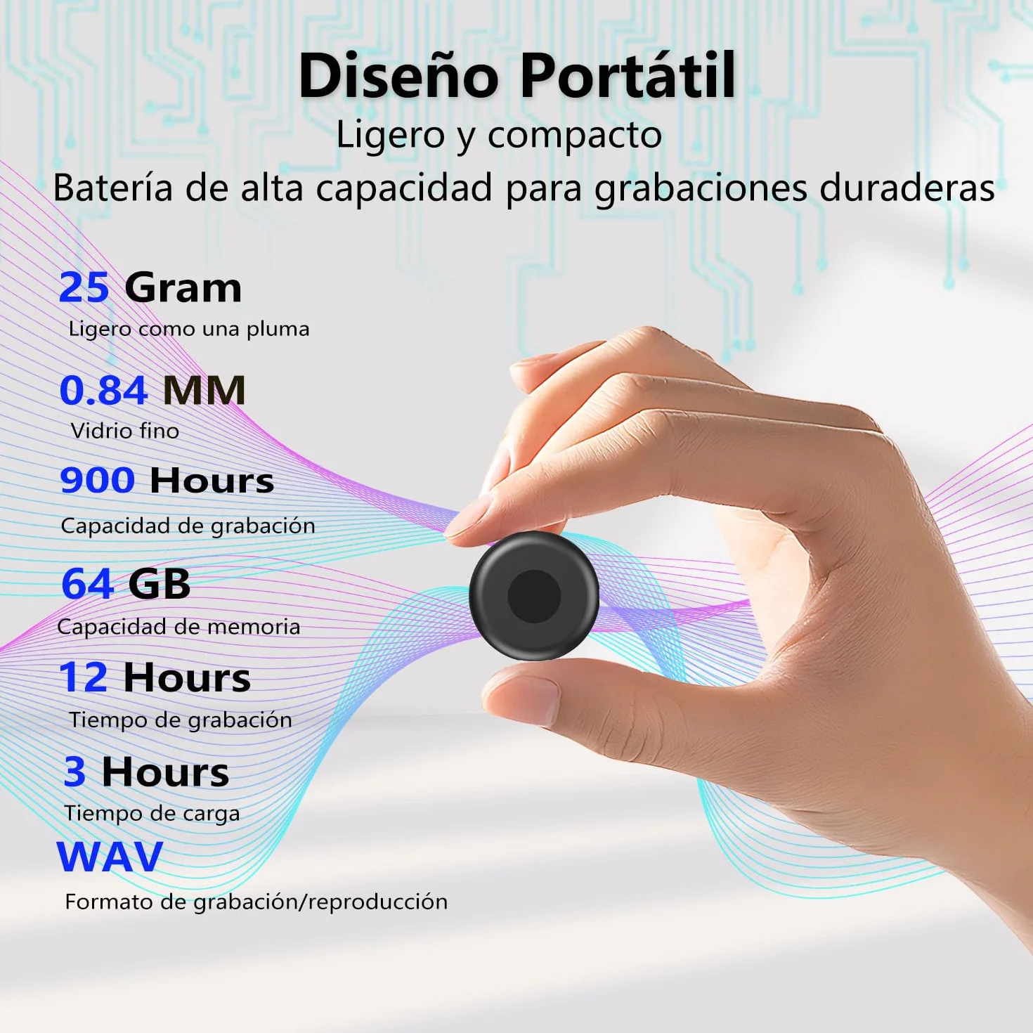 Grabadora de Voz Espía Oculta 64GB Recargable USB Activación por Voz