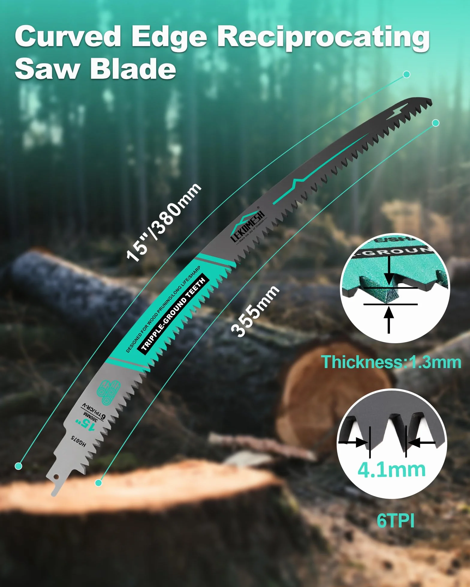 Hojas de sierra alternantes de dientes japoneses de 380 mm, 4 unidades, hojas de sierra de poda de madera de borde curvo 6TPI para podar árboles, cortar madera, cuchillas de sable Cr-V.