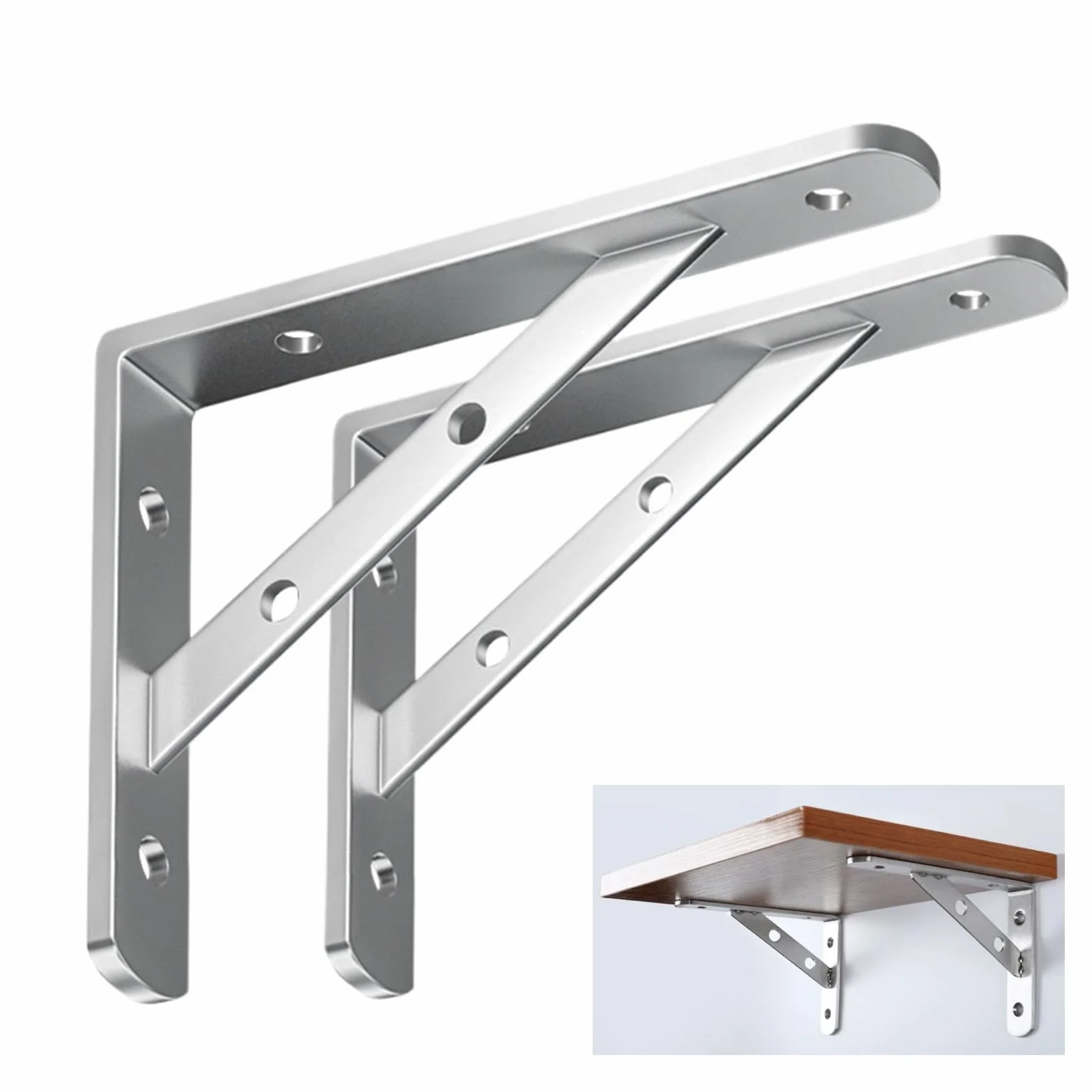 Paquete de 2 soportes de estante Heavy Duy riangle de 150500 mm, soporte de sellado de 4 mm, ideal para estanterías de pared, hogar y oficina, organización Srong & Design