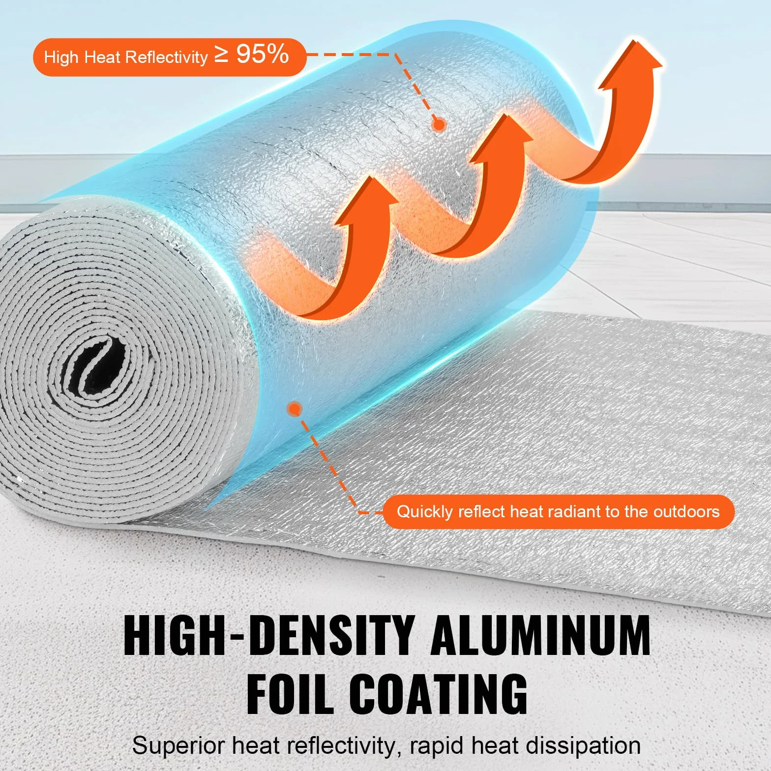 VEVOR Aislamiento Térmico Reflectante Doble Rollo de Aislamiento Barrera Radiante 7,6 x 0,6 m Núcleo de Espuma EPE Espesor de 3,2 mm Lámina de Aluminio Doble Cara para Ventana, Techo de RV