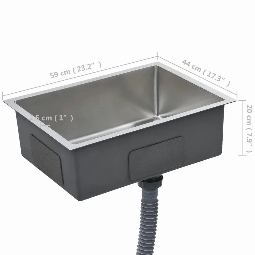 vidaXL Fregadero de Cocina Hecho a Mano Pila Lavabo Comedor Alberca Servicio Grifo Lavar Olla Platos Integrado Acero Inoxidable