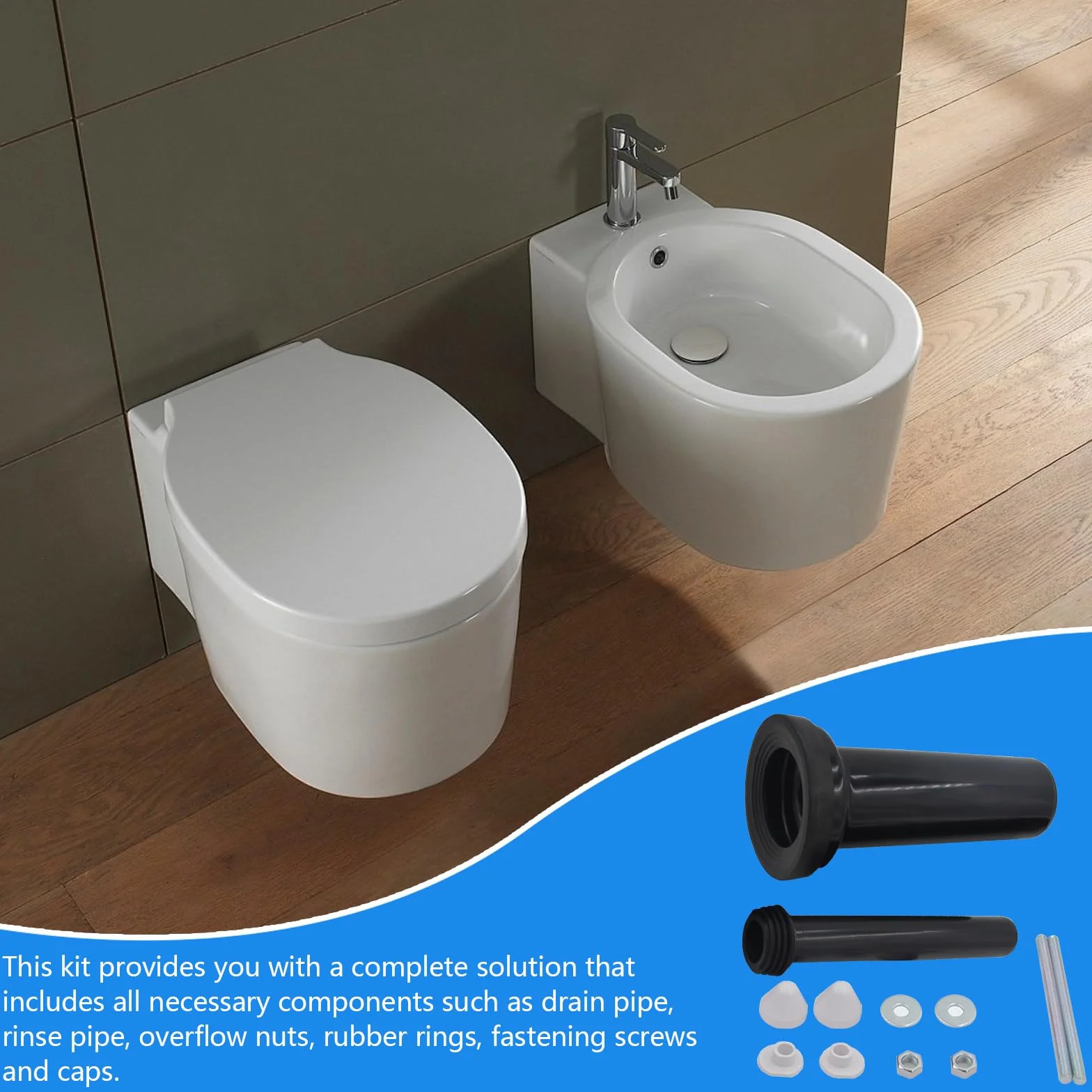 Juego De ConexióN Para Inodoro De Pared, Juego De Conexión Para Inodoro De 300 Mm Con Tubo De Descarga Tapas Para Tubo De Desagüe Junta Material De Fijación Juego De Montaje Para Inodoro De Pared