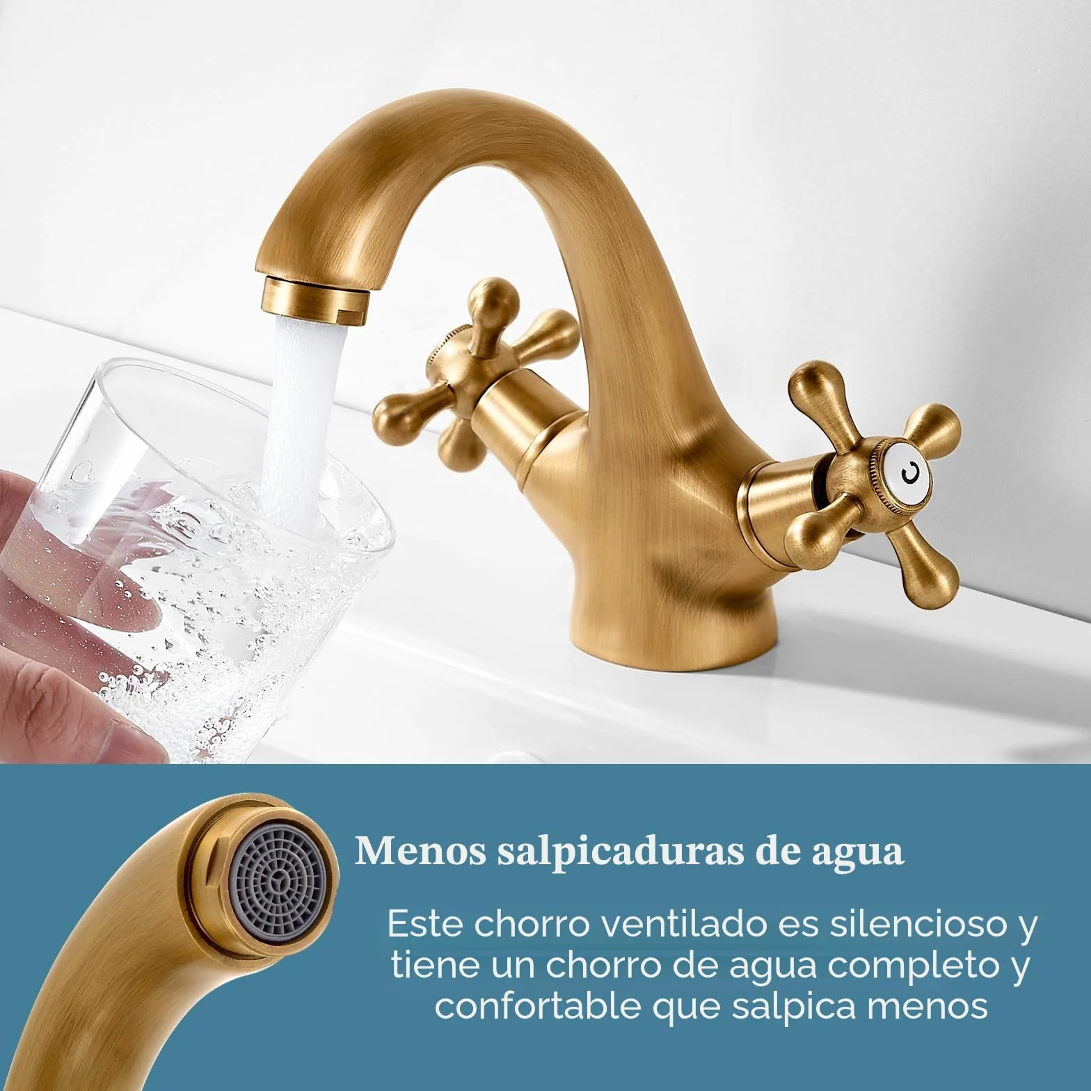 Grifo Mezclador de Lavabo Grifos de Lavabo de Baño Grifos de Lavabo con Cabeza Cruzada de Latón