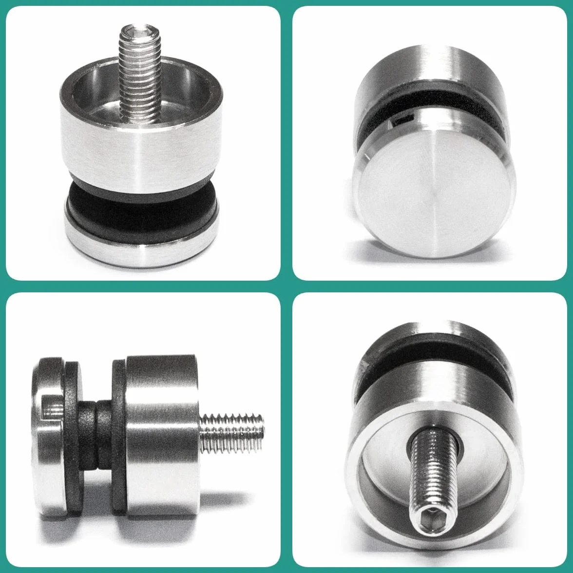 PRIOstahl 8 soportes con tornillo M8 + insertos de goma para cristal de 6 mm a 12,76 mm, conector plano para cristales de plexiglás, balcón, barandilla de acero inoxidable V2A