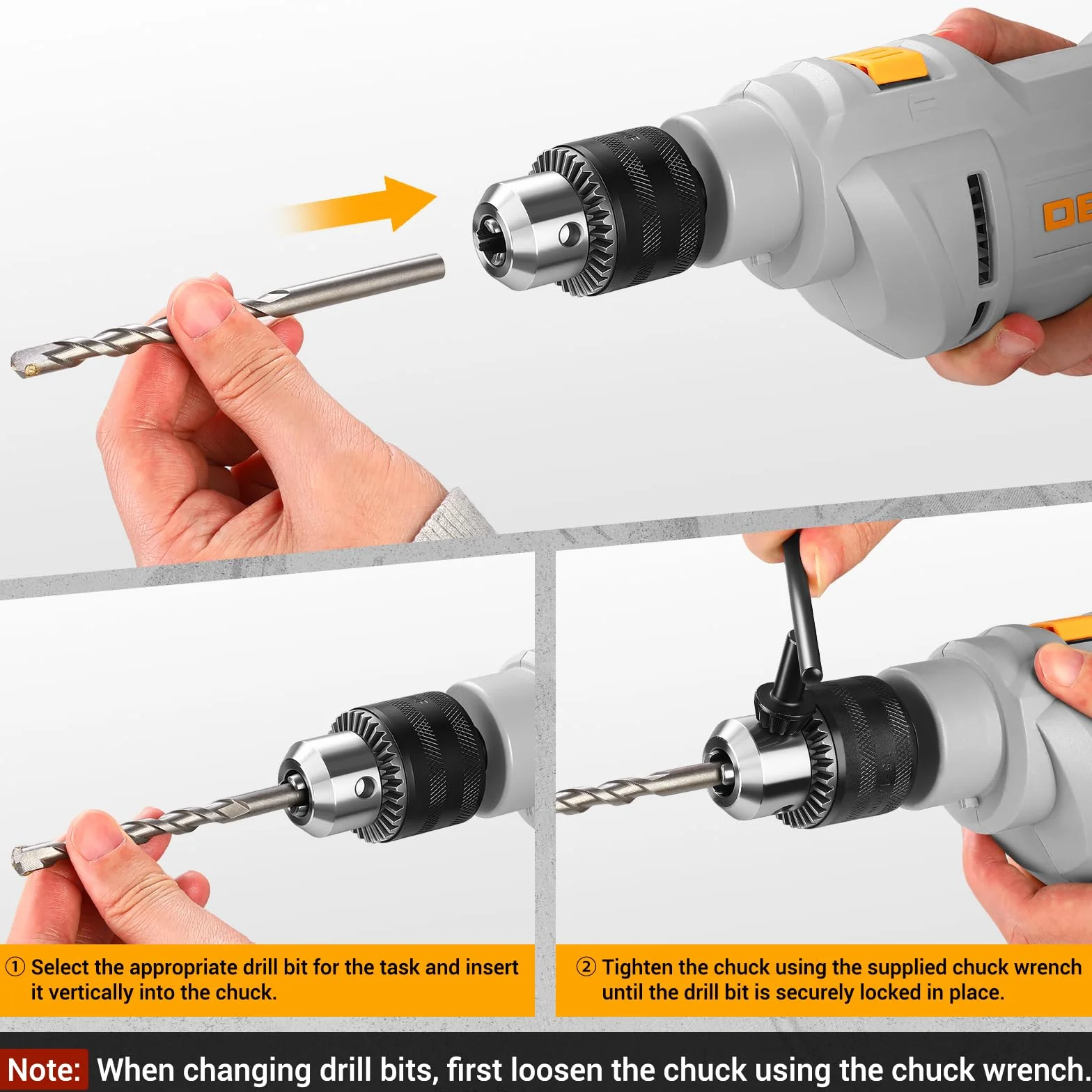 DEKOPRO Taladro Percutor con Cable de 900W: Taladro Percutor de 6 Velocidades, 3000 RPM, Portabrocas de 13 MM, Mango Giratorio de 360°, Incluye 12 Brocas, Apto para Madera, Metal y Hormigón
