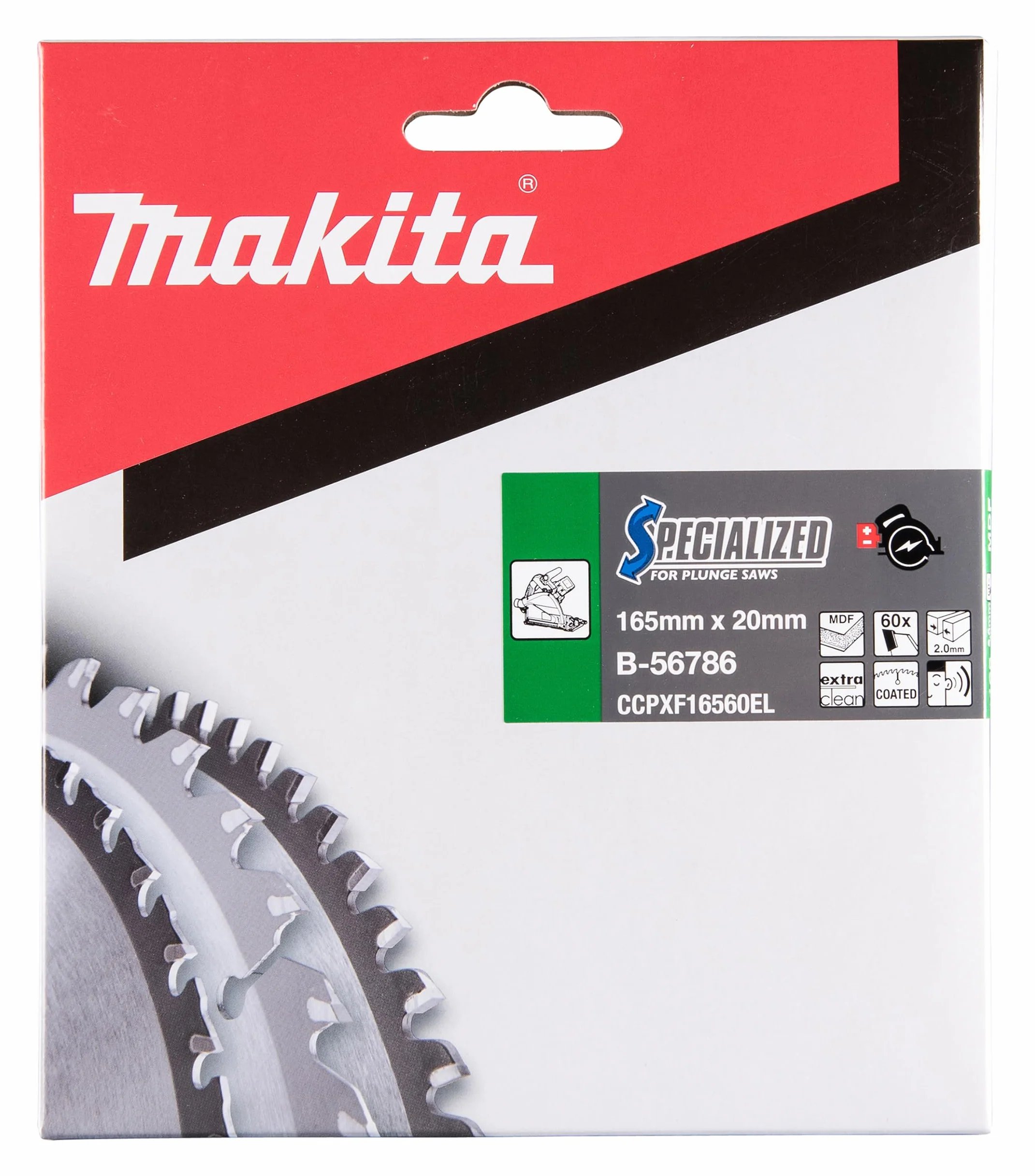 Makita B de 56786 Hoja de sierra Specialized, 60 dientes, 1 V, 165 x 20 mm