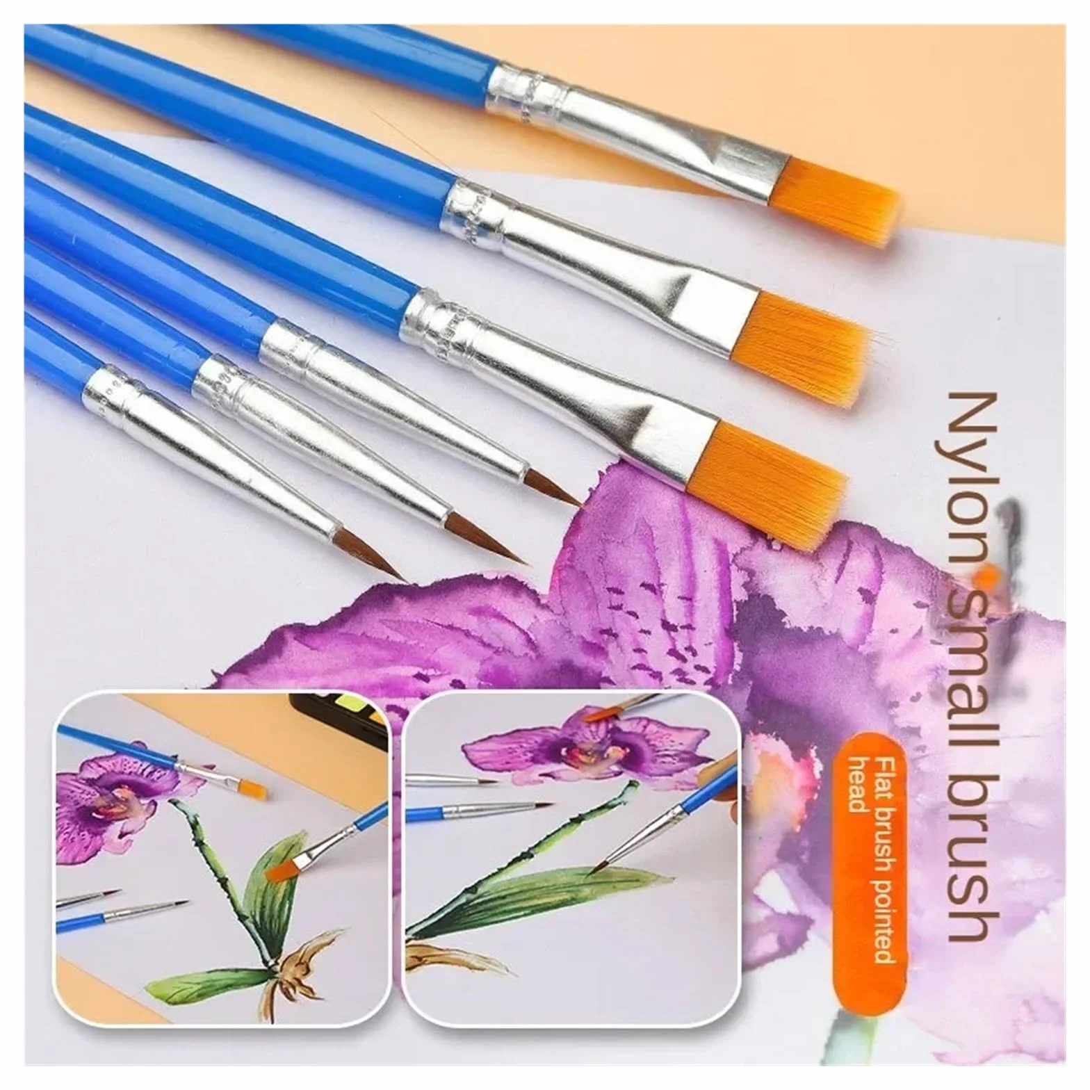 Brochas Pintura Juego de Pinceles Pintura Pelo Plano Redondo, Pincel con cerdas Nailon for Acuarela al óleo, Suministros Arte Escolar, 10/20/50 Uds(50 PCS Pointed Brush)