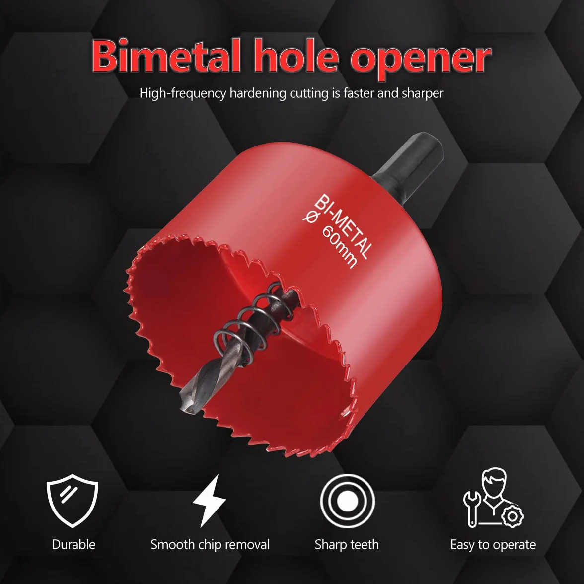 Flintronic Sierra de Corona Bimetálica de 60mm, Sierra de Corona 60mm Diámetro, Broca Perforadora para Madera y Metal, con Adaptador y Broca Piloto, para Aluminio, Aluminio, Hierro, Tubo de Plástico