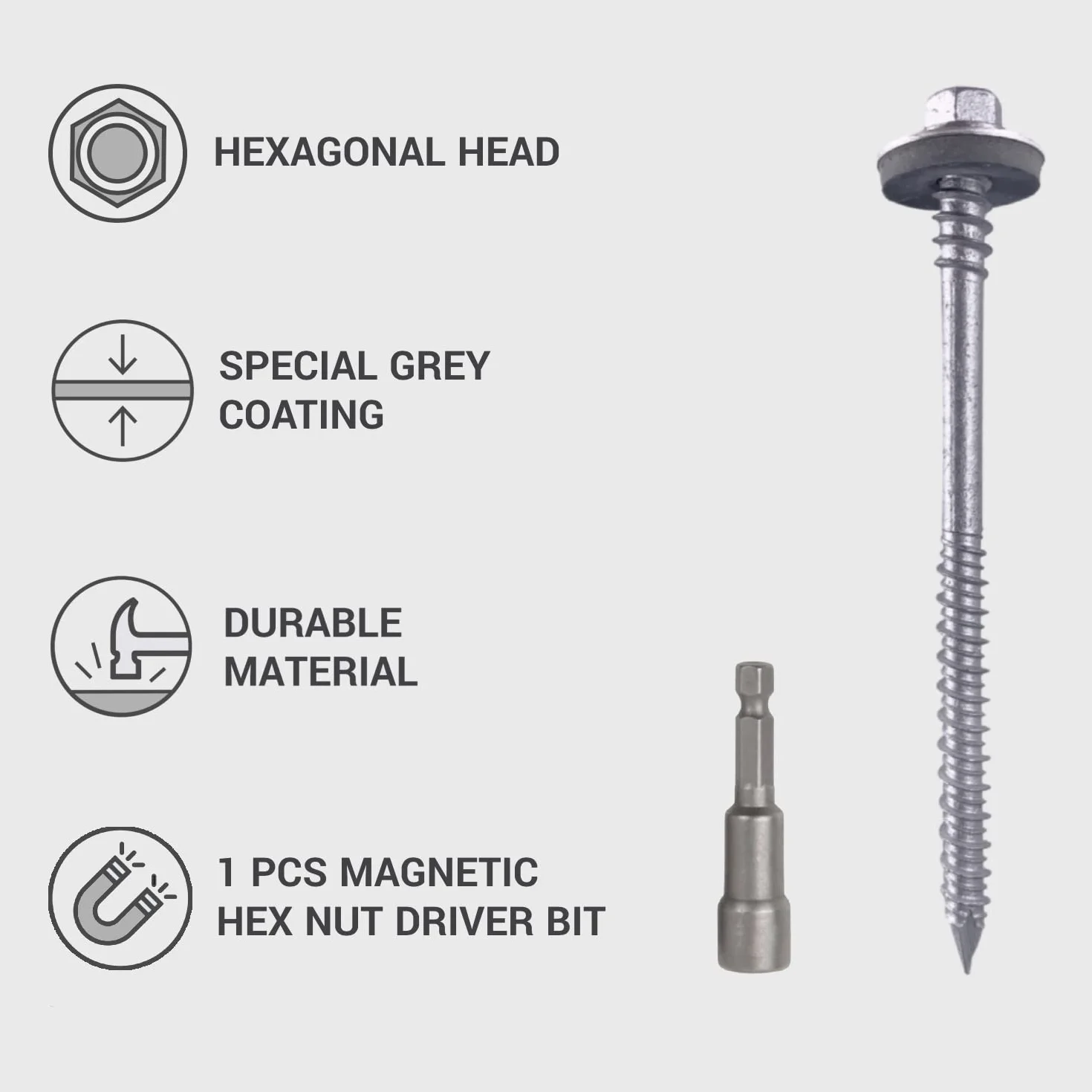 Paquete de 30 tornillos autoperforantes de cabeza hexagonal de acero al carbono de 6,4 x 140 mm con arandelas EPDM para fijar paneles sándwich (30, 6,4 x 140 mm)