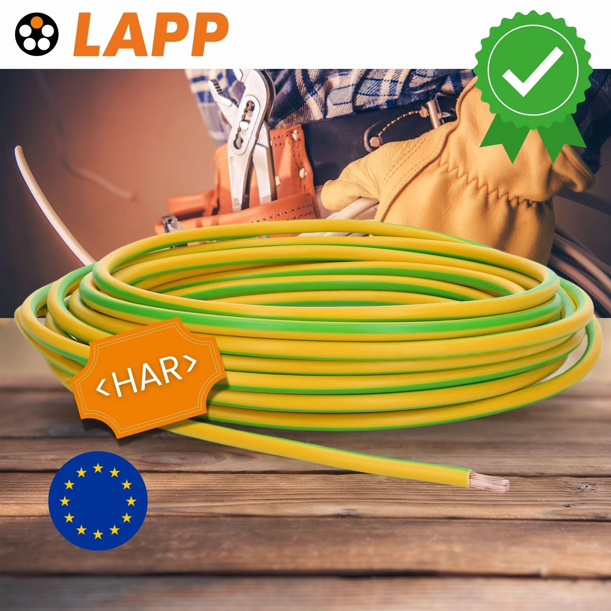 Lapp 4520005 H07V-K 10 mm² - Cable de toma de tierra flexible (PVC, 10 m), color verde y amarillo