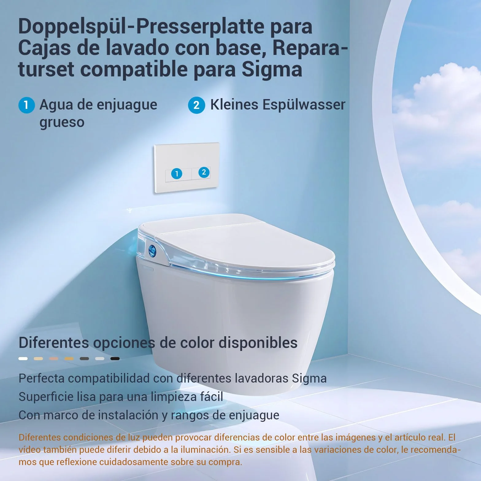 Placa de Accionamiento WC, Compatible con Geberit, Sigma, UP300 y UP320, Tamaño Placa de Doble Descarga 245×164mm, Incluye Kit de Palanca de Descarga y Marco de Instalación. (Blanco mate)