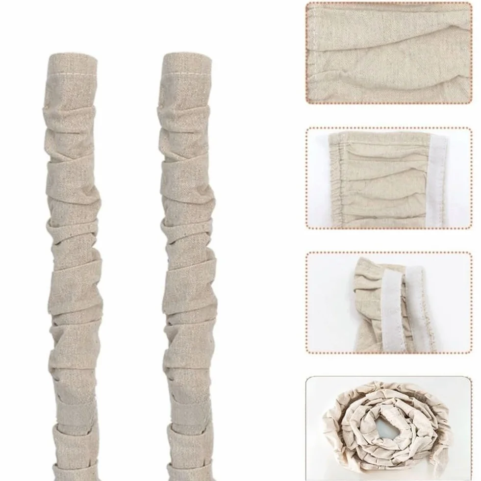 Paquete de 2 cubiertas de cadena de araña de tela de 6 pies, protector de cable eléctrico para colgar luces, cables de TV y barras de cortina, material de lino de algodón beige, decoración